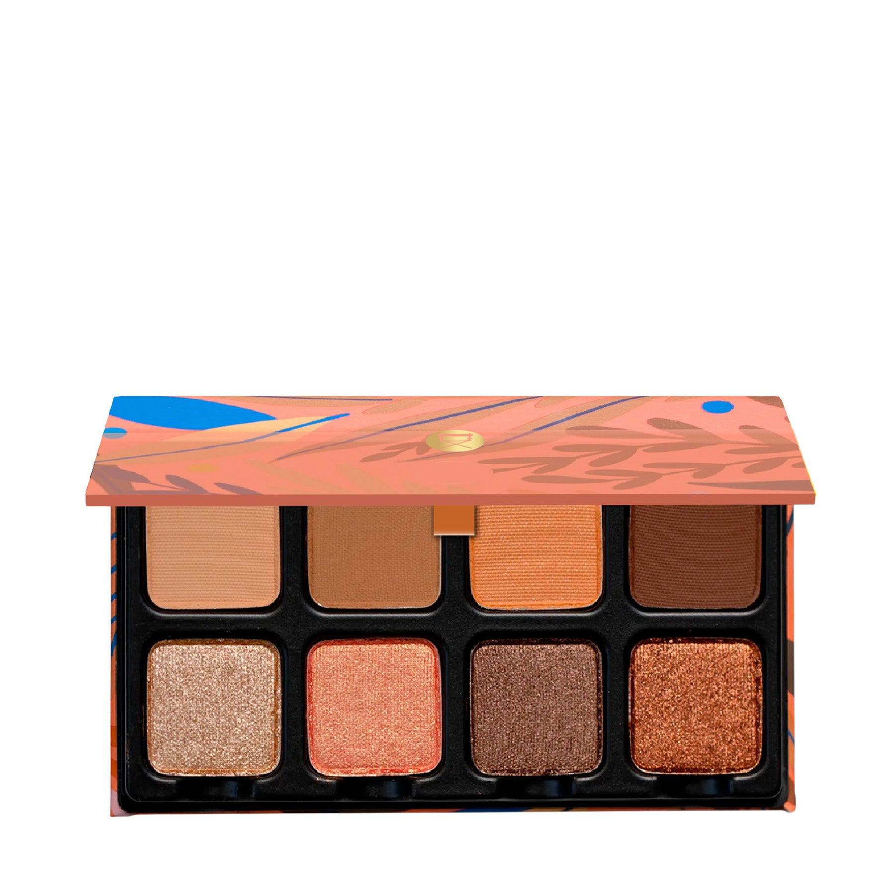 Open view of Petit Pro Apricotine showing warm peach, apricot, and golden brown matte and shimmer shades in a compact layout.