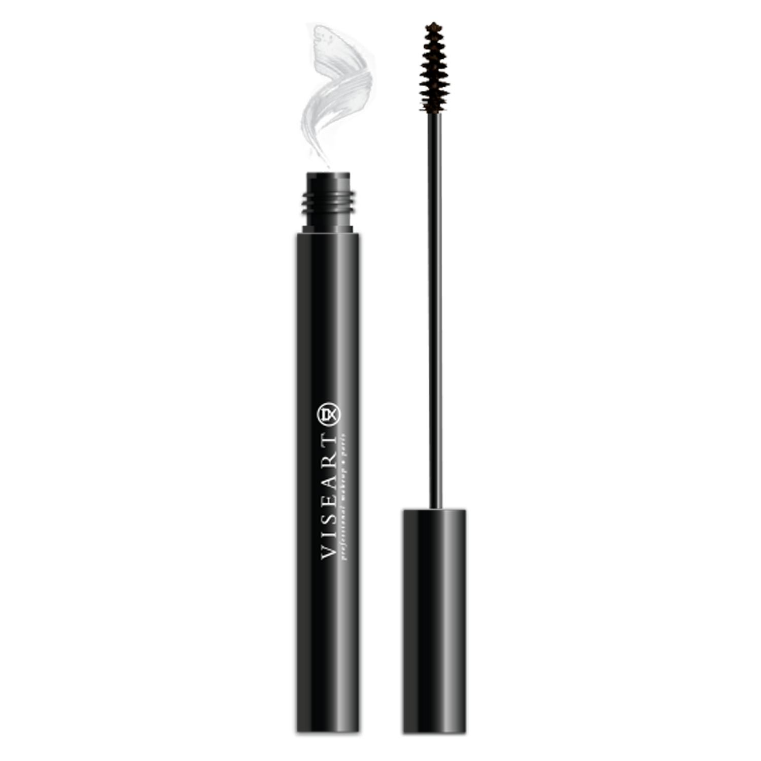 Viseart Clear Brow Setting Gel in a sleek, transparent tube with a black cap, showcasing the clear gel formula and precision spoolie applicator.