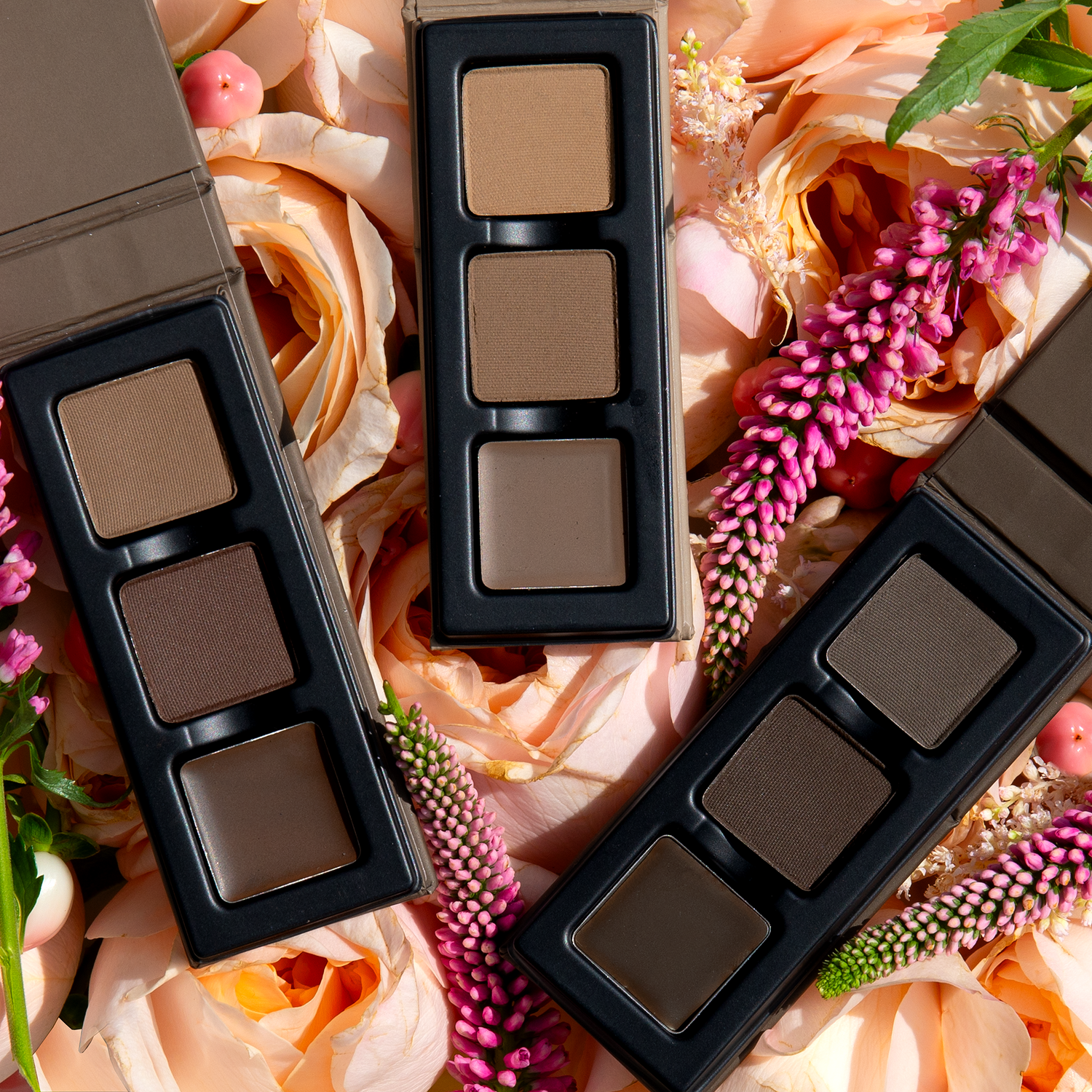 Viseart Brow Trio collection in Light, Medium, and Dark displayed side by side for pro-customized brow sculpting across all skin tones.