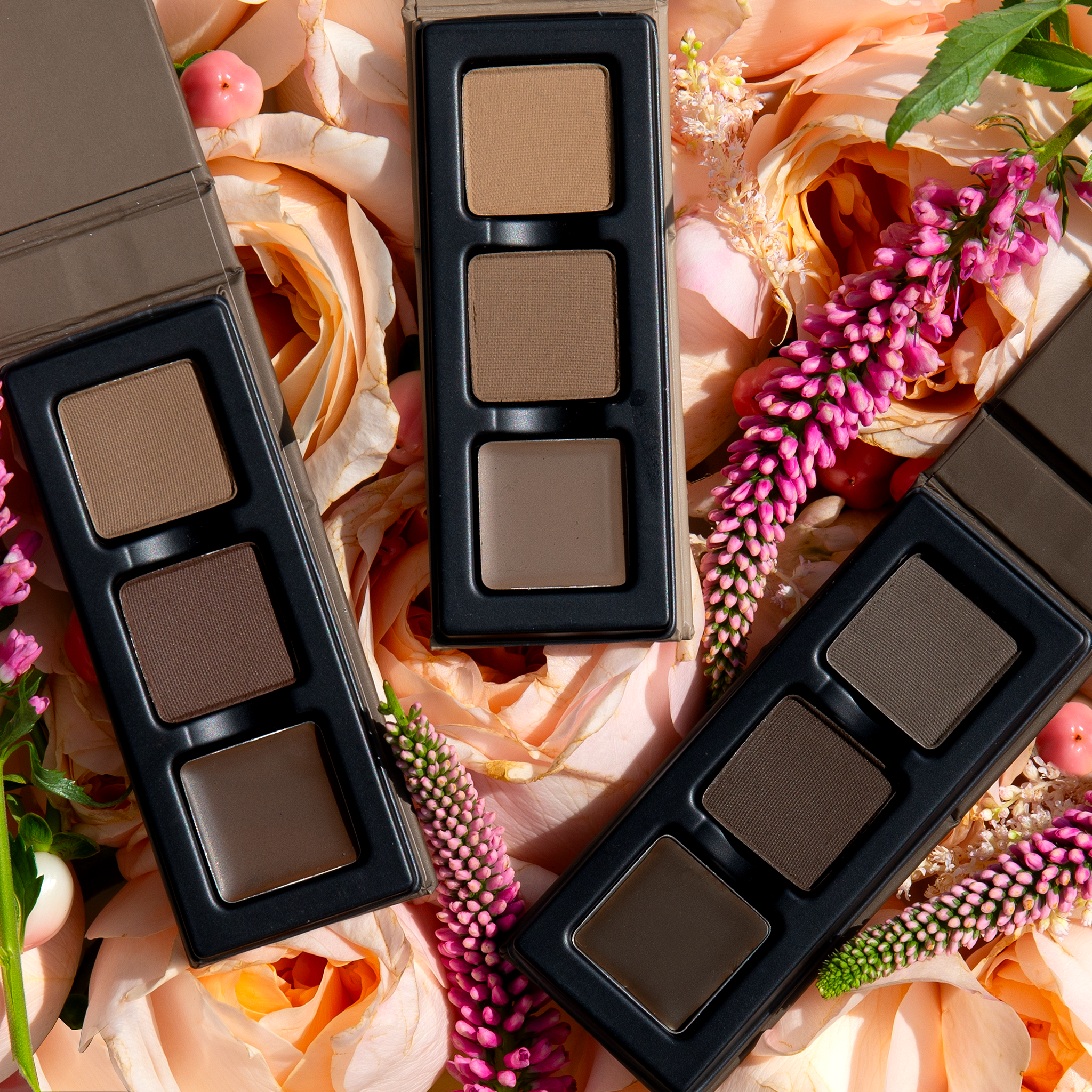 Viseart Brow Trio collection in Light, Medium, and Dark displayed side by side for pro-customized brow sculpting across all skin tones.