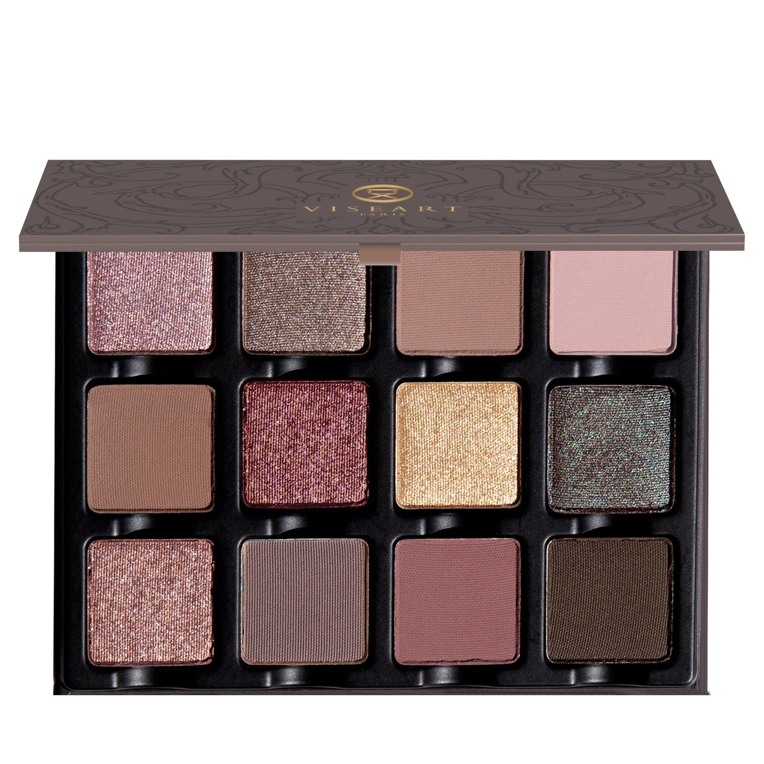 Open Cashmerie Charmeuse Étendu palette with plush mattes and high-shine shimmers in mauve, plum, and pewter tones.