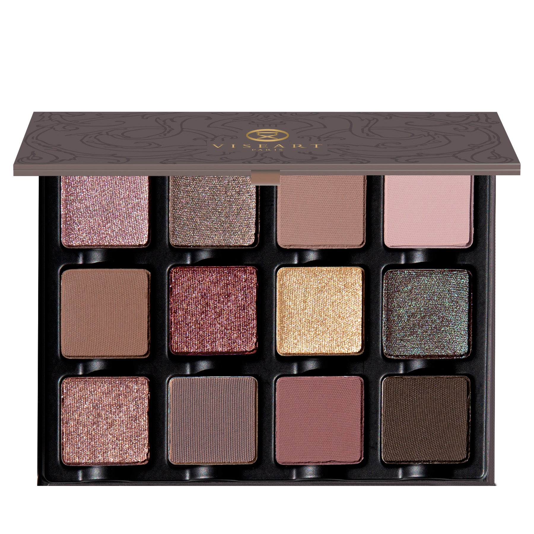 Open Cashmerie Charmeuse Étendu palette with plush mattes and high-shine shimmers in mauve, plum, and pewter tones.