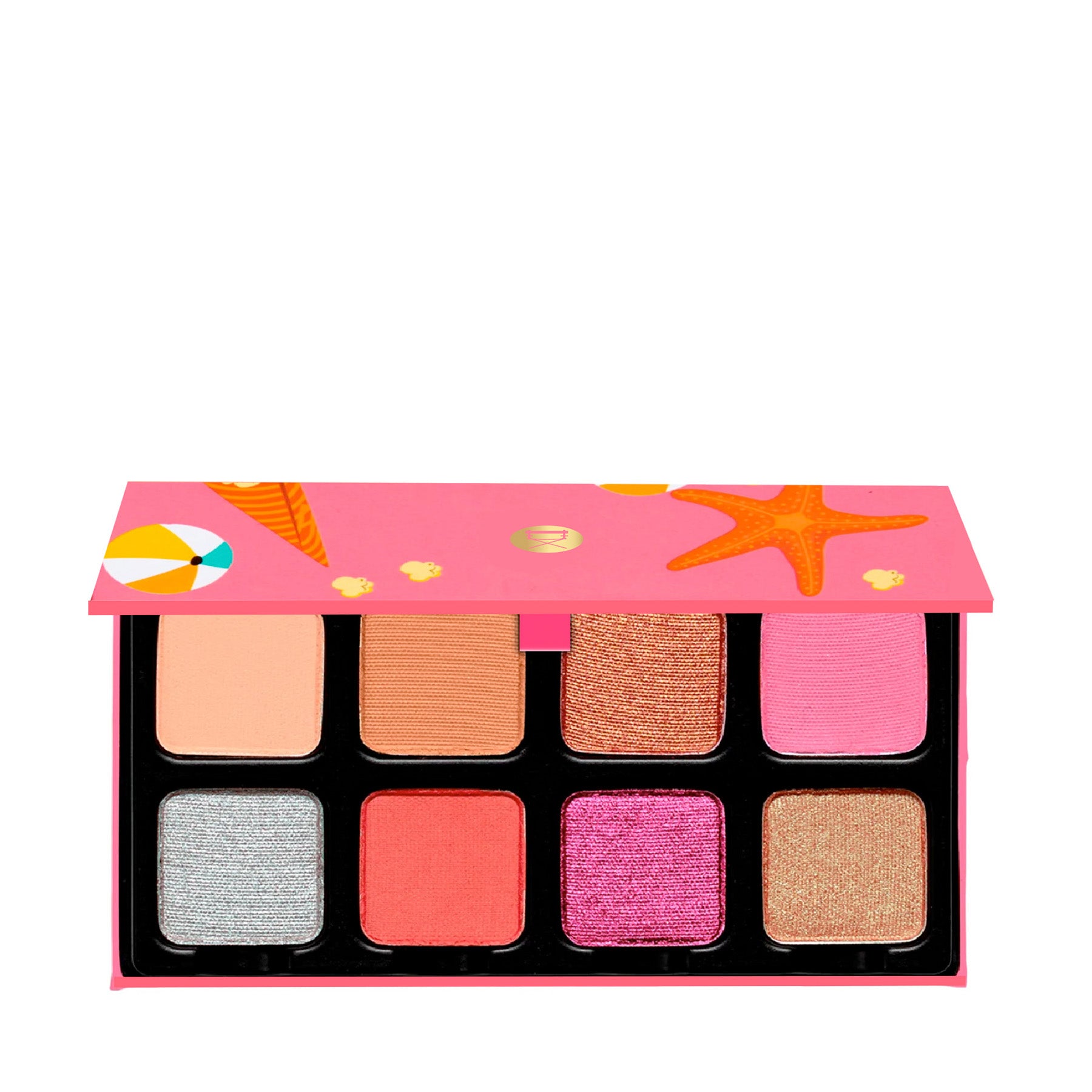 Open Petit Pro Chou Chou palette showing pastel pink, peach, lilac, and lemon shimmer eyeshadows.
