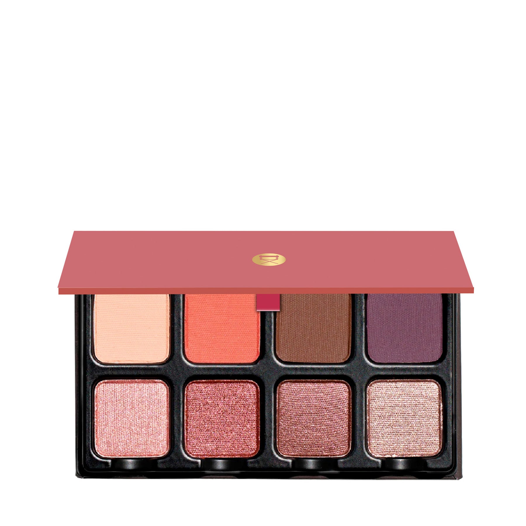 Open Petit Pro Deux palette showing berry, plum, and rose-toned matte and shimmer eyeshadows.