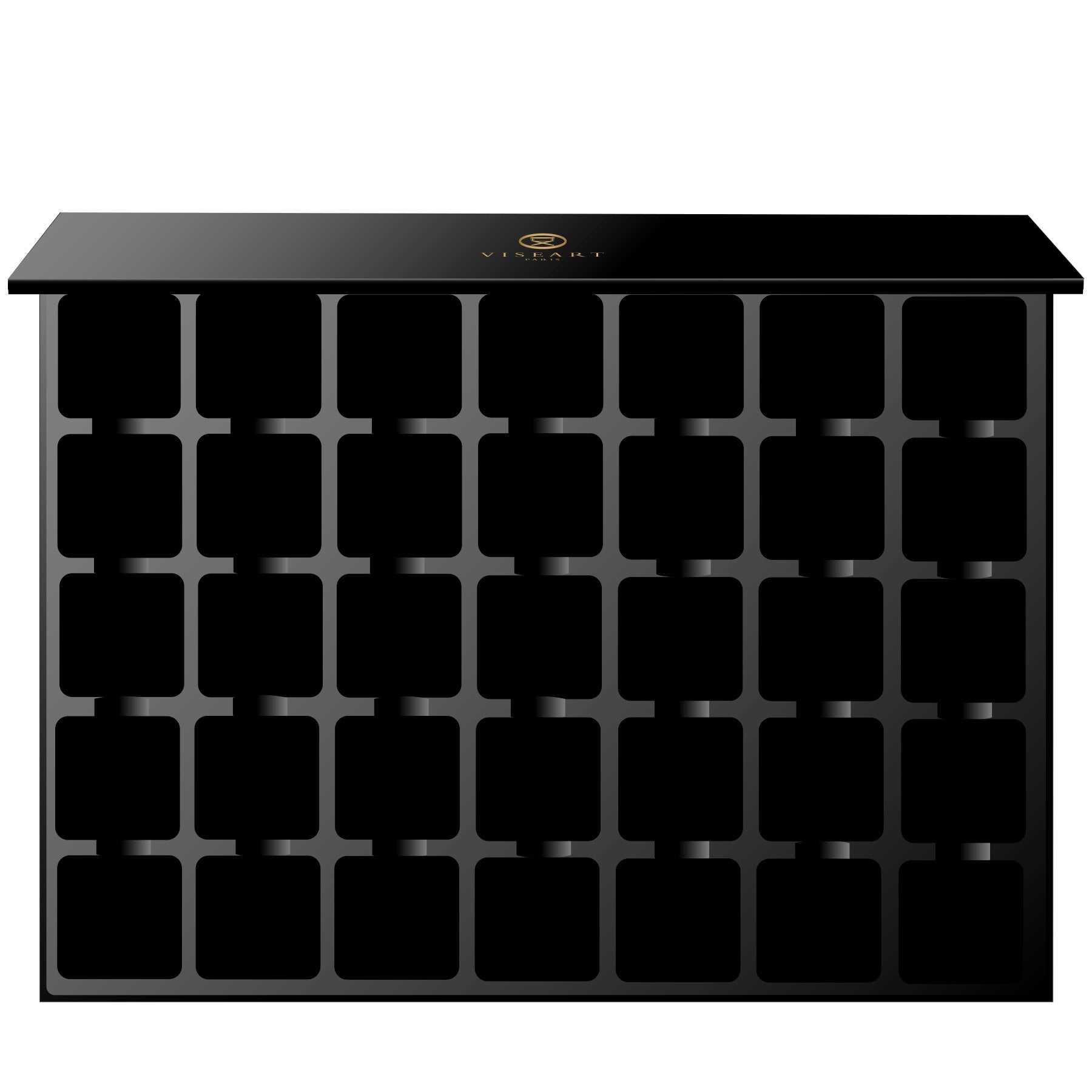 Viseart Empty 35-Well VisePRO™ Magnetic Palette — a large-format black palette with a magnetic base, capable of holding thirty-five eyeshadow pans for extensive customization.