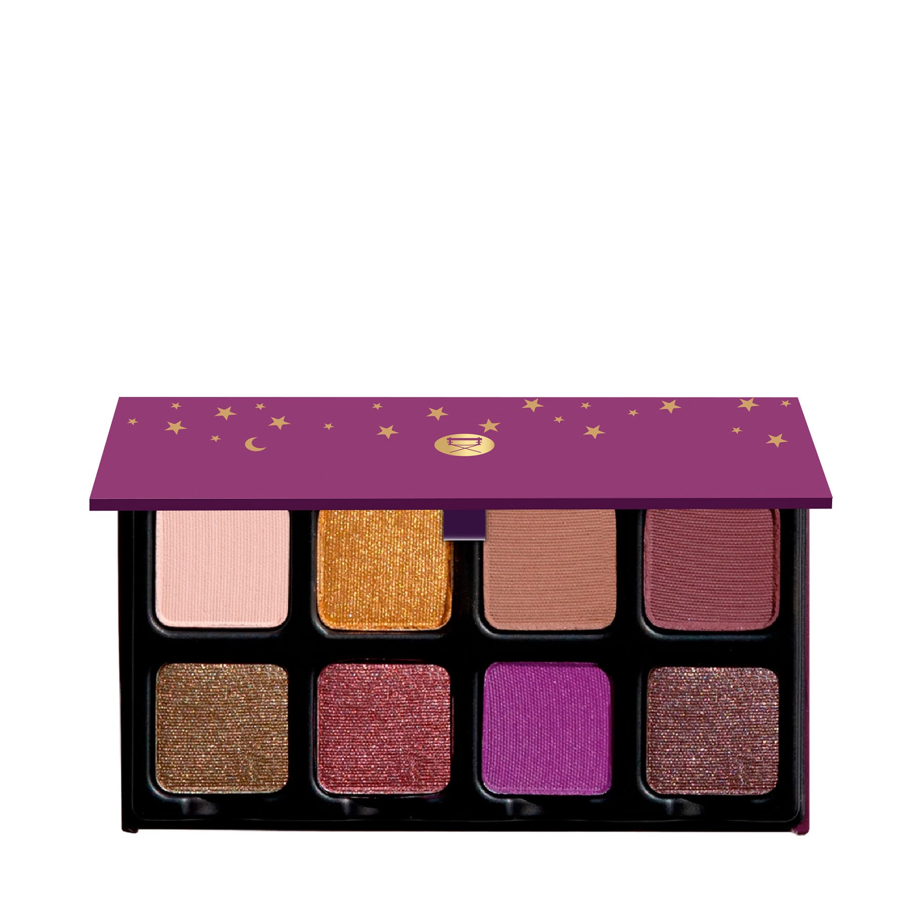 Open view of Petit Pro London Étoile featuring cool plum, deep aubergine, and smoky violet shades in matte and shimmer finishes.