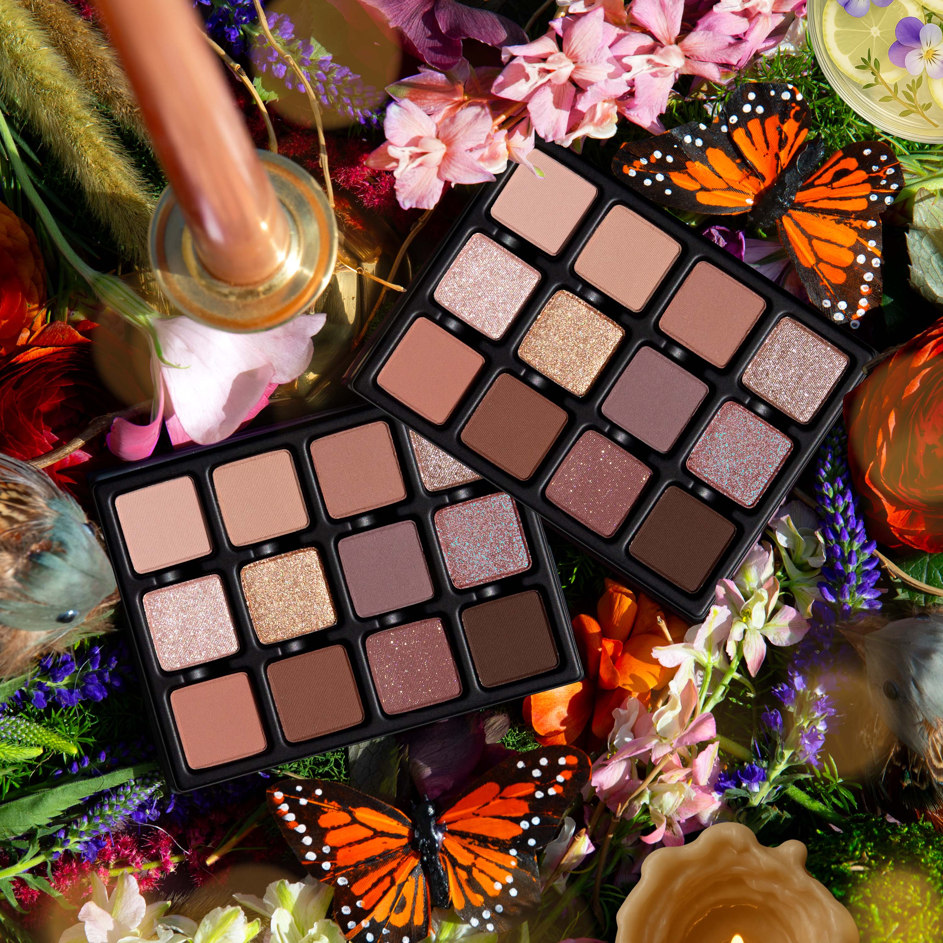 Group shot of Midsommer Lumière Étendu palettes showcasing soft brown, mauve, and rosewood tones.