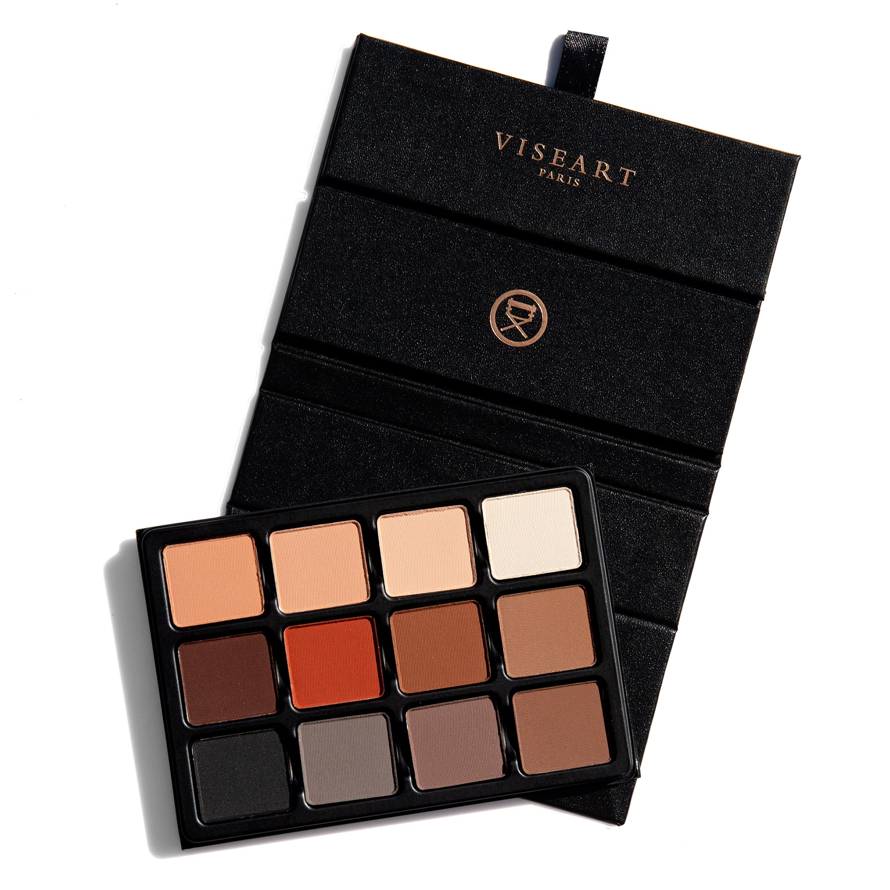 Open palette with all-matte neutral shades from ivory to bark brown, ideal for contour, lid, and brow work across all skin tones.