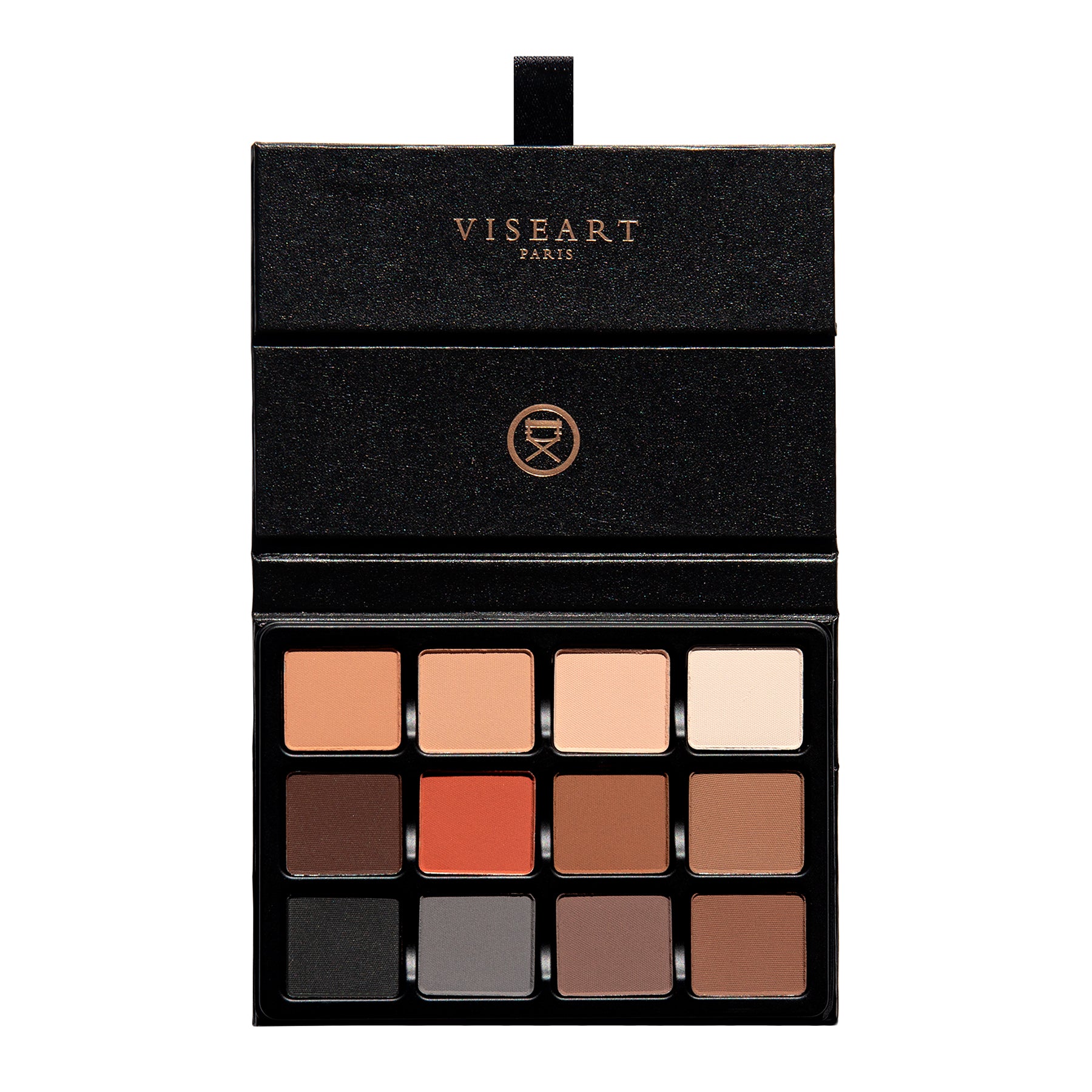 Open palette with all-matte neutral shades from ivory to bark brown, ideal for contour, lid, and brow work across all skin tones.