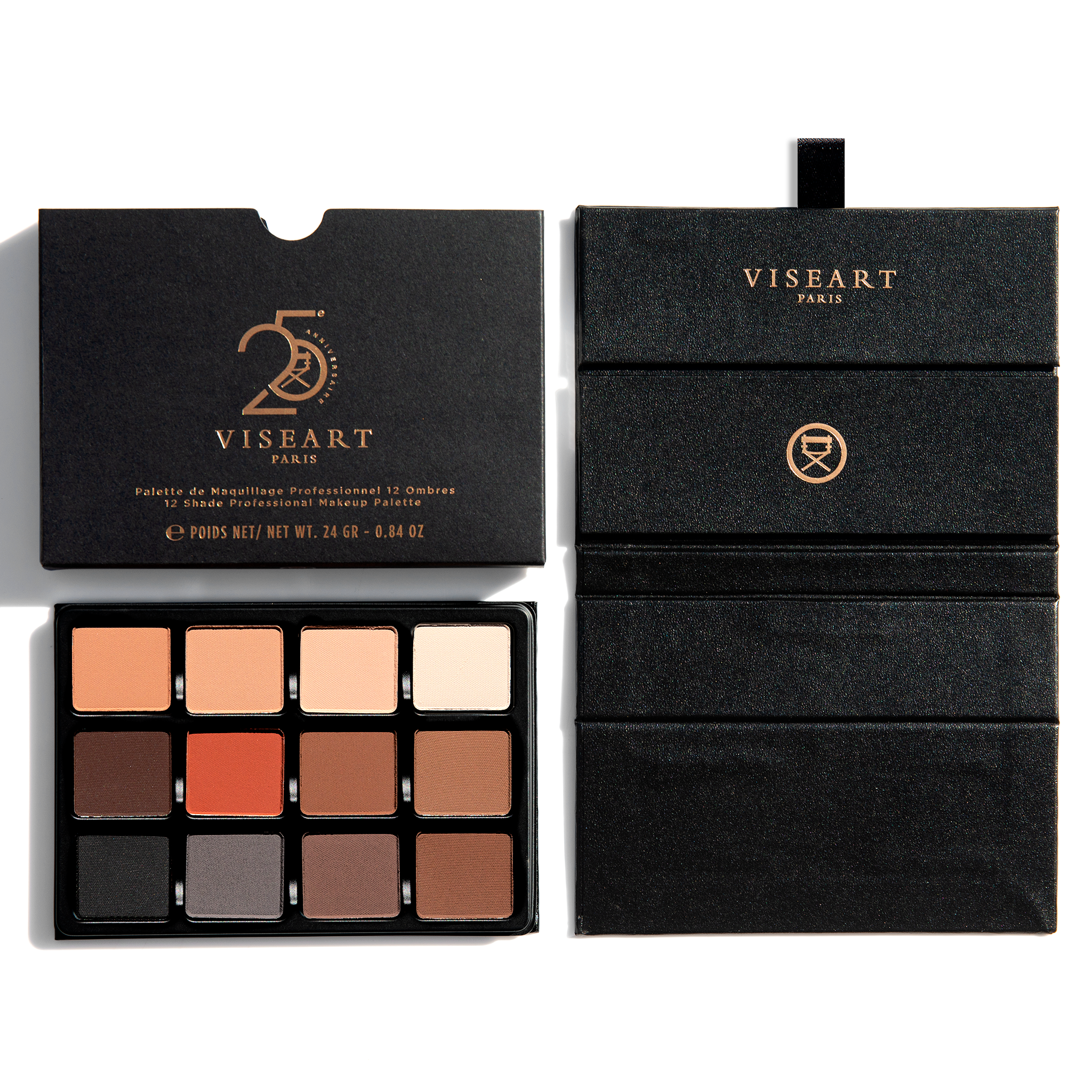 Open palette with all-matte neutral shades from ivory to bark brown, ideal for contour, lid, and brow work across all skin tones.