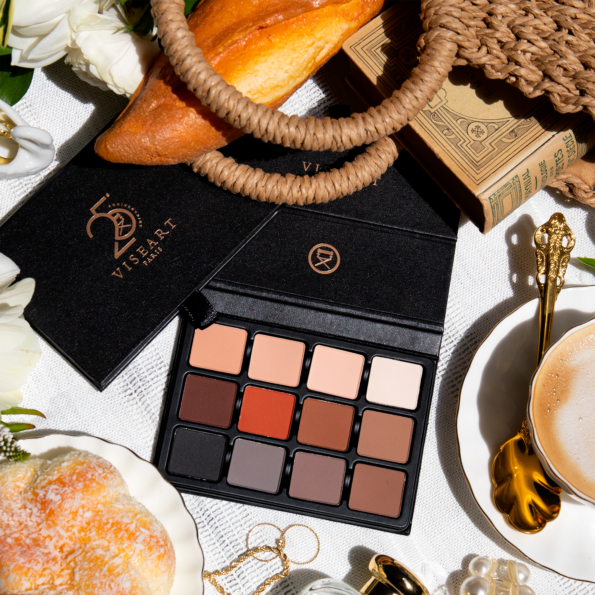 Viseart VisePRO Neutral Mattes 25E Anniversary eyeshadow palette with 12 warm-to-cool matte neutral shades in a black easel-style case