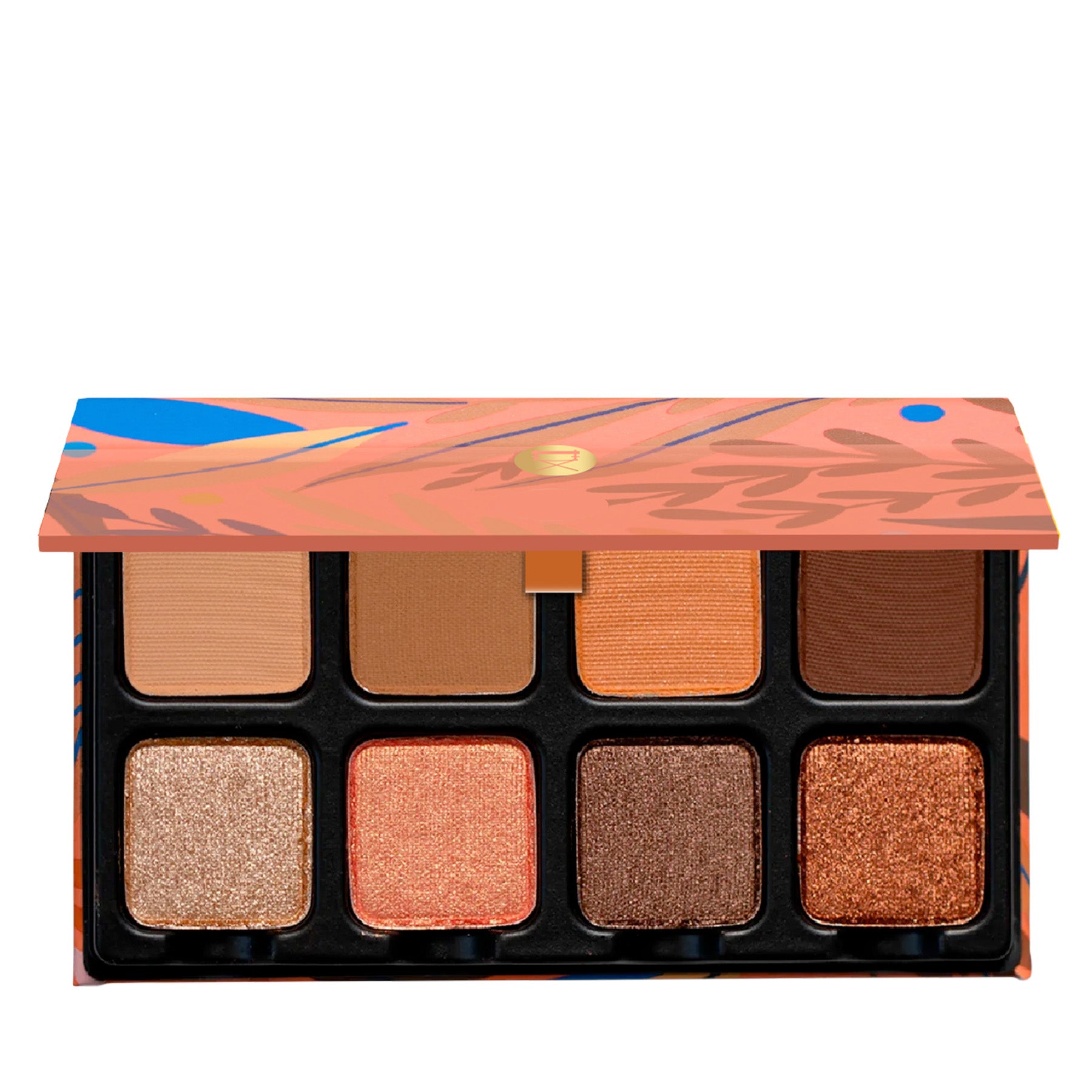 Open view of Petit Pro Apricotine showing warm peach, apricot, and golden brown matte and shimmer shades in a compact layout.