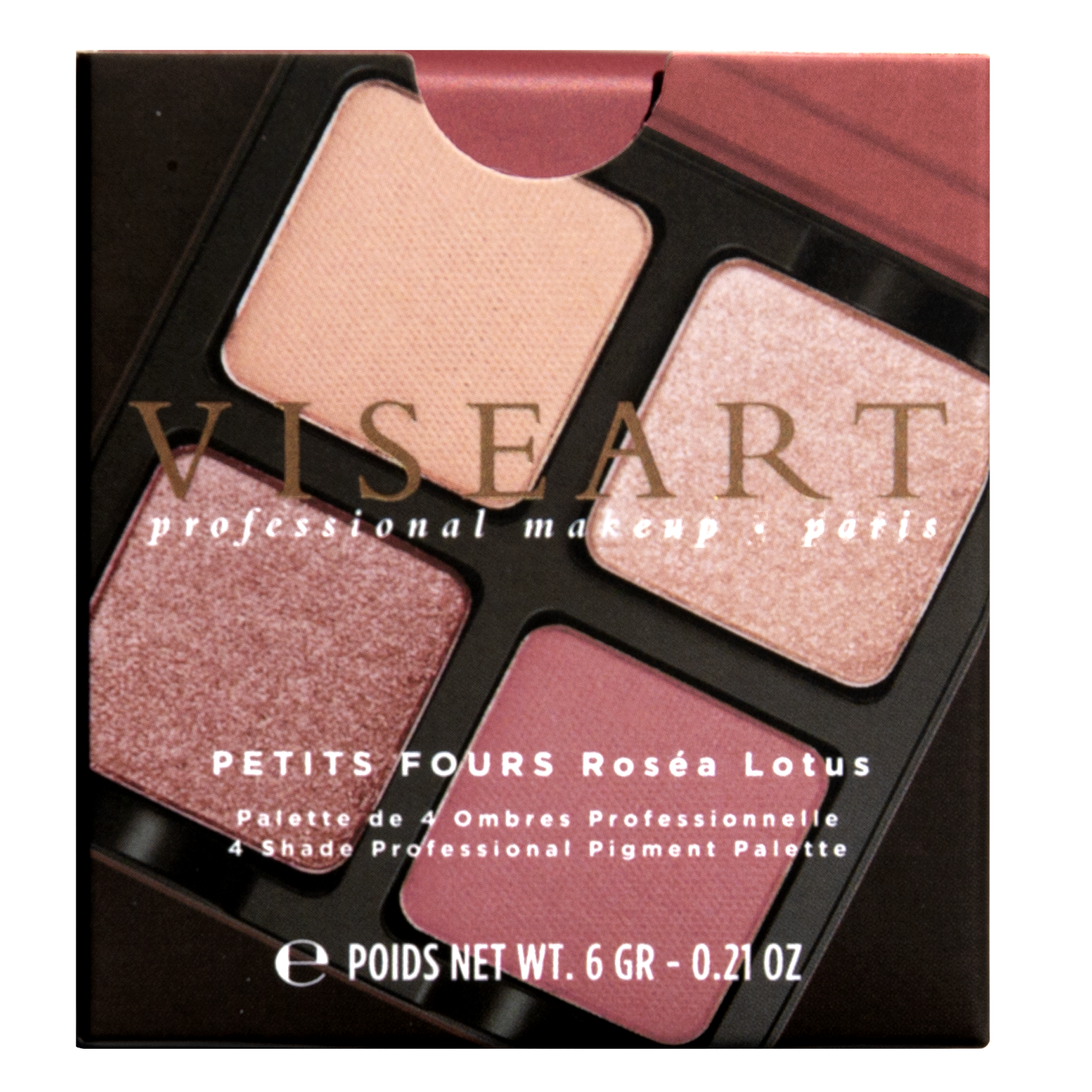 Closed Case Rosea Lotus showing rose satin, petal pink matte, and soft coral shimmer shades.
