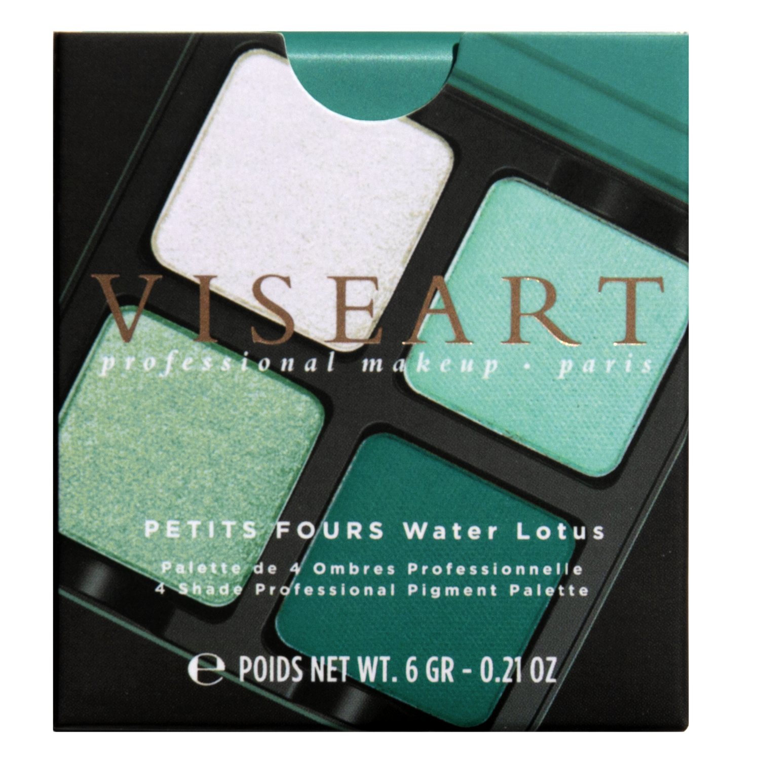 Closed Case of Water Lotus showing seafoam shimmer, pale aqua matte, and baby blue satin pastel shades