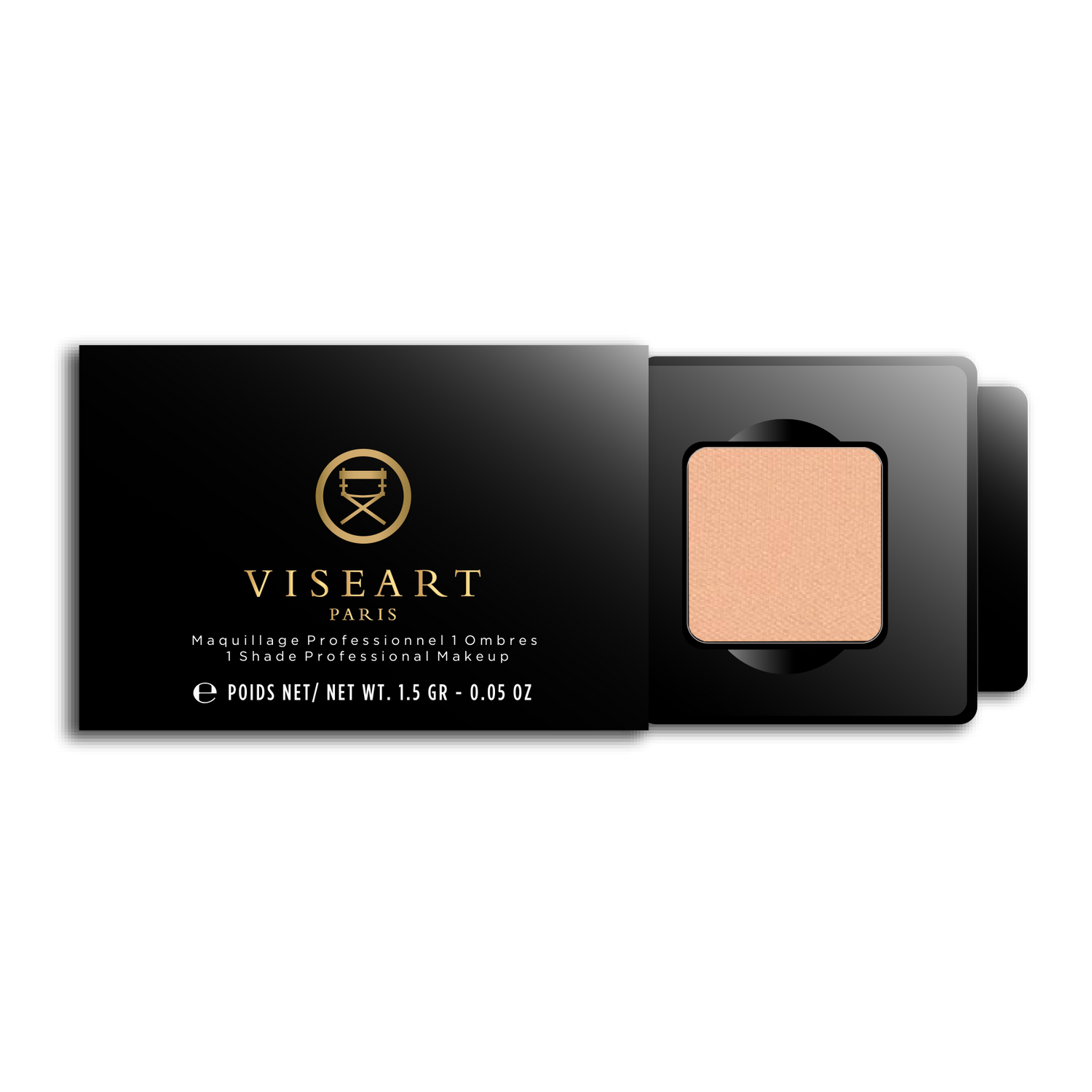 Viseart 1.5g Single Eyeshadow Pan in ‘Beige’ — a matte light tan shade in a square metal pan with rounded corners.