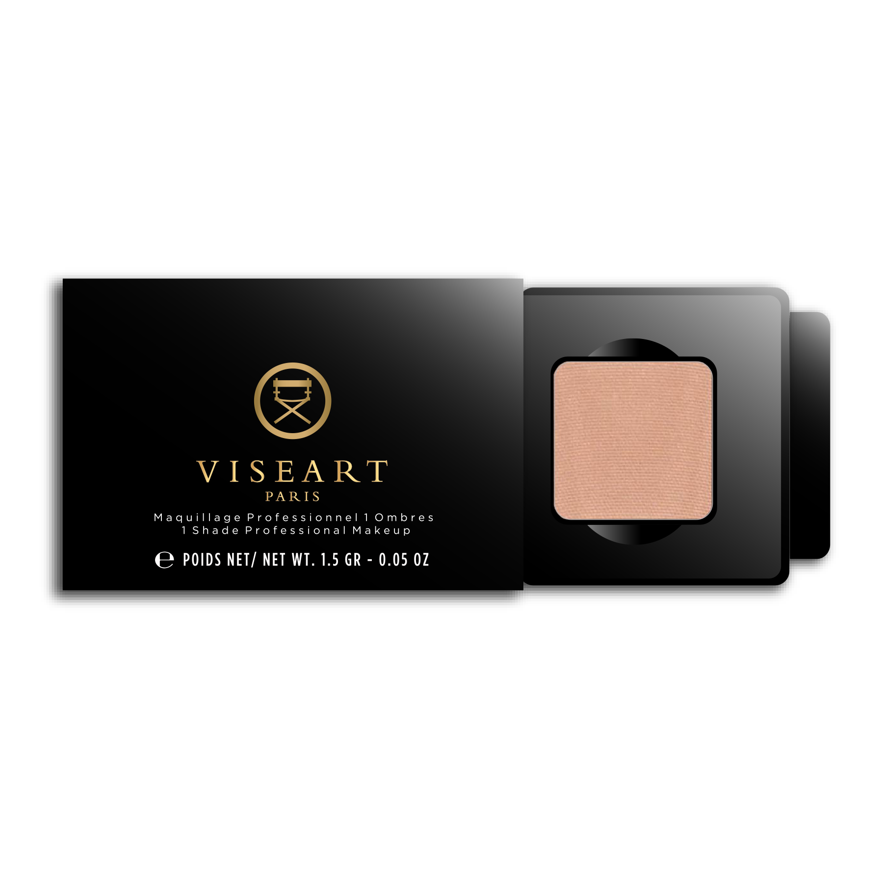 Viseart 1.5g Single Eyeshadow Pan in ‘sand’ — a matte light tan shade in a square metal pan with rounded corners.