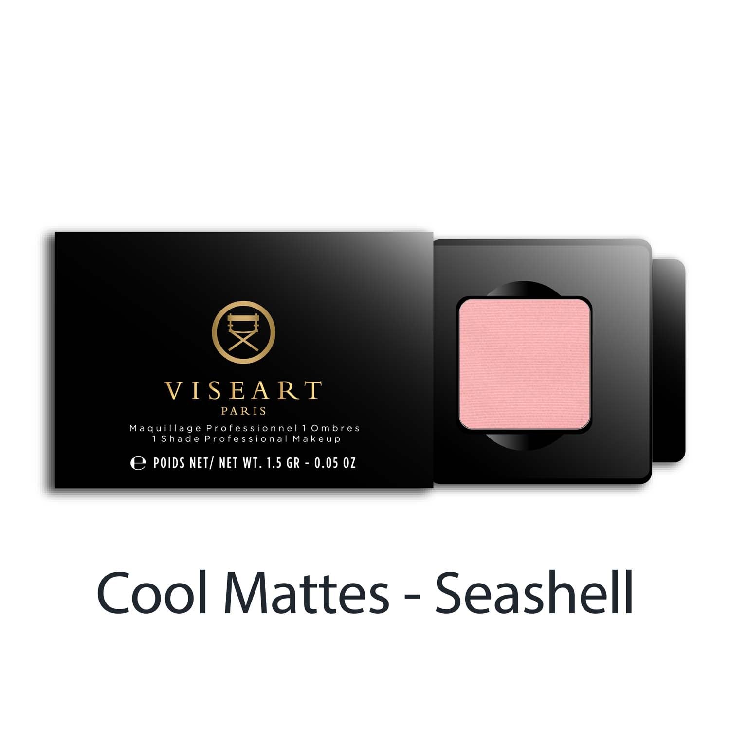 Viseart 1.5g Single Eyeshadow Pan in ‘Seashell’ — a bright matte pink shade in a square metal pan with rounded corners.