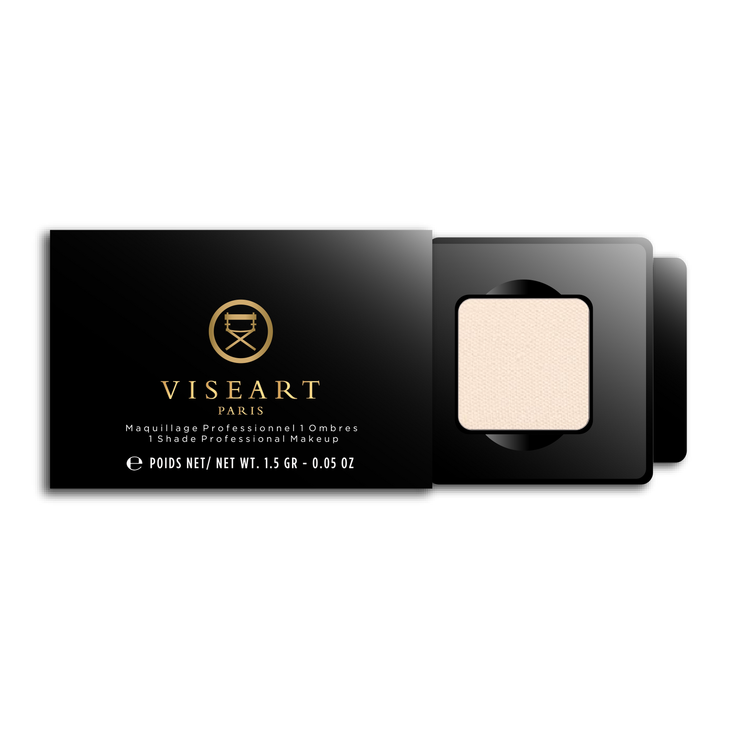 Viseart 1.5g Single Eyeshadow Pan in ‘Ivoire’ — a matte light off white shade in a square metal pan with rounded corners.
