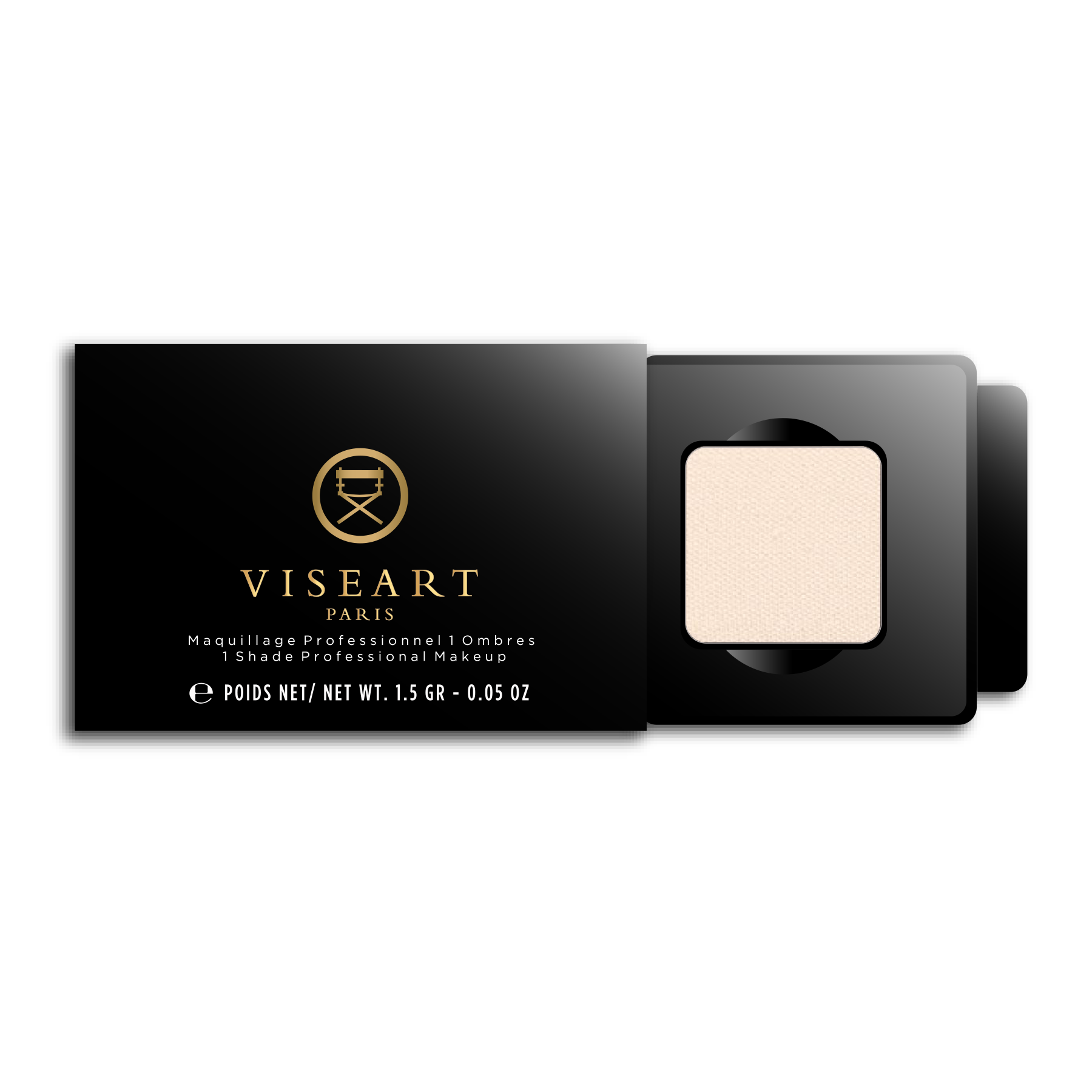 Viseart 1.5g Single Eyeshadow Pan in ‘Ivoire’ — a matte light off white shade in a square metal pan with rounded corners.