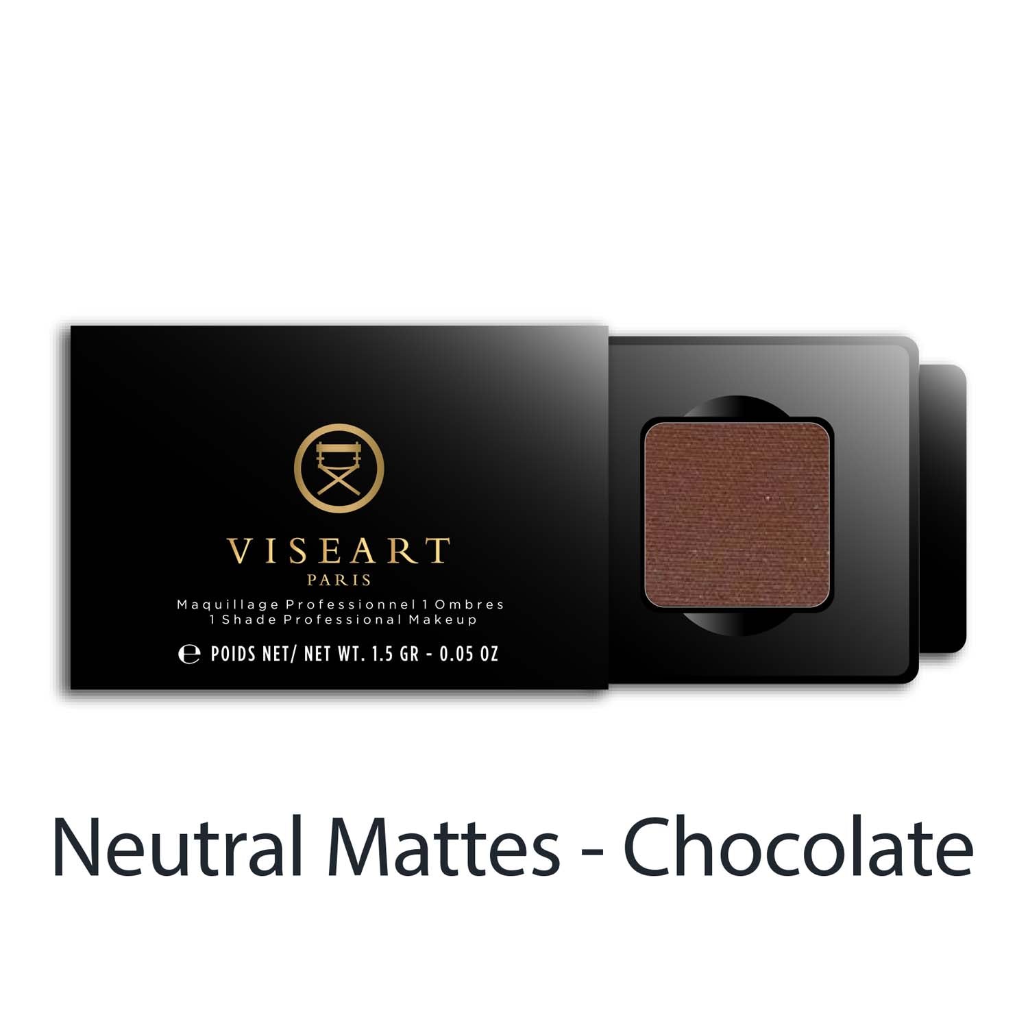 Viseart 1.5g Single Eyeshadow Pan in ‘Chocolate’ — a rich matte brown shade in a square metal pan with rounded corners.