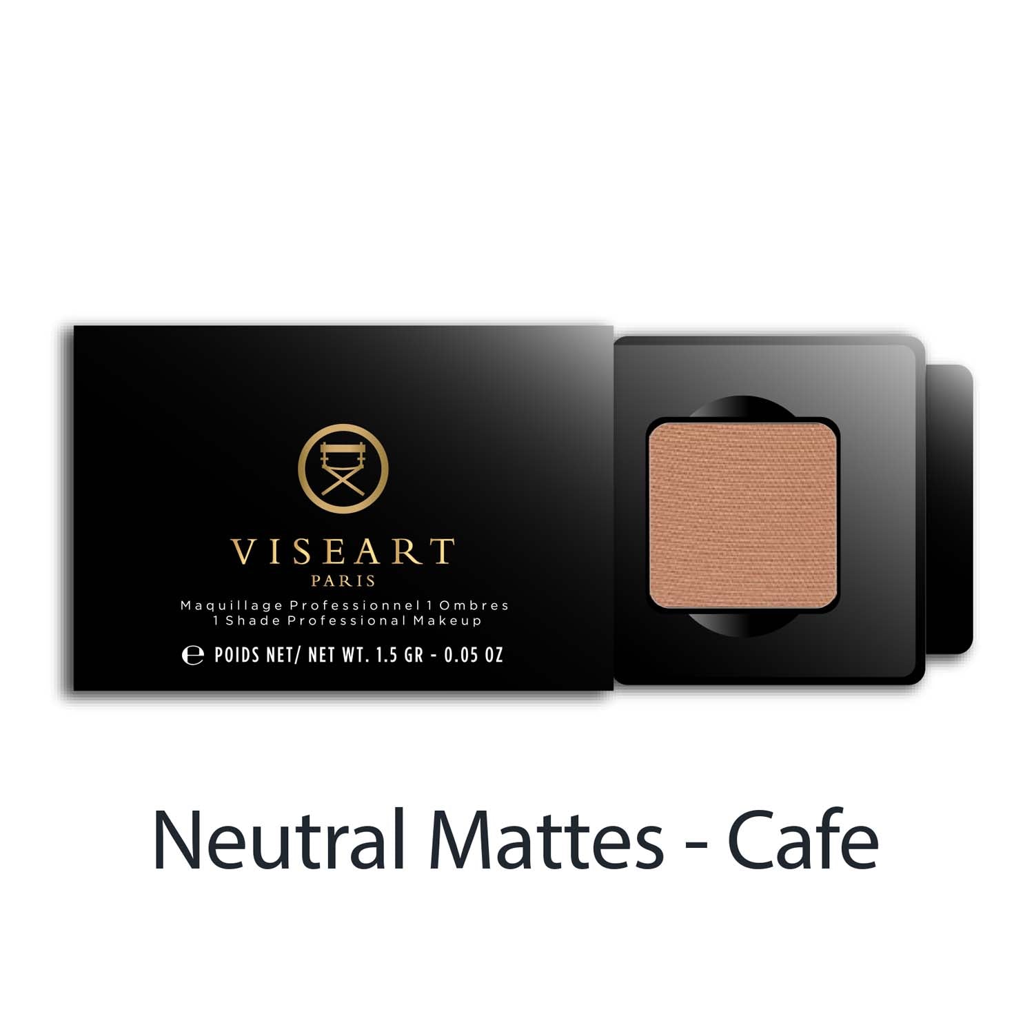 Viseart 1.5g Single Eyeshadow Pan in ‘cafe’ — a warm matte beige shade in a square metal pan with rounded corners.