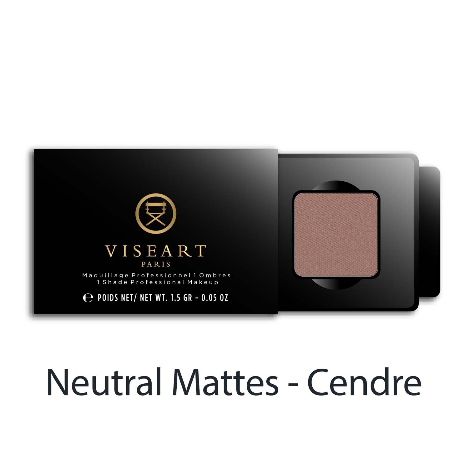 Viseart 1.5g Single Eyeshadow Pan in ‘Cendre’ — a rich matte taupe shade in a square metal pan with rounded corners.
