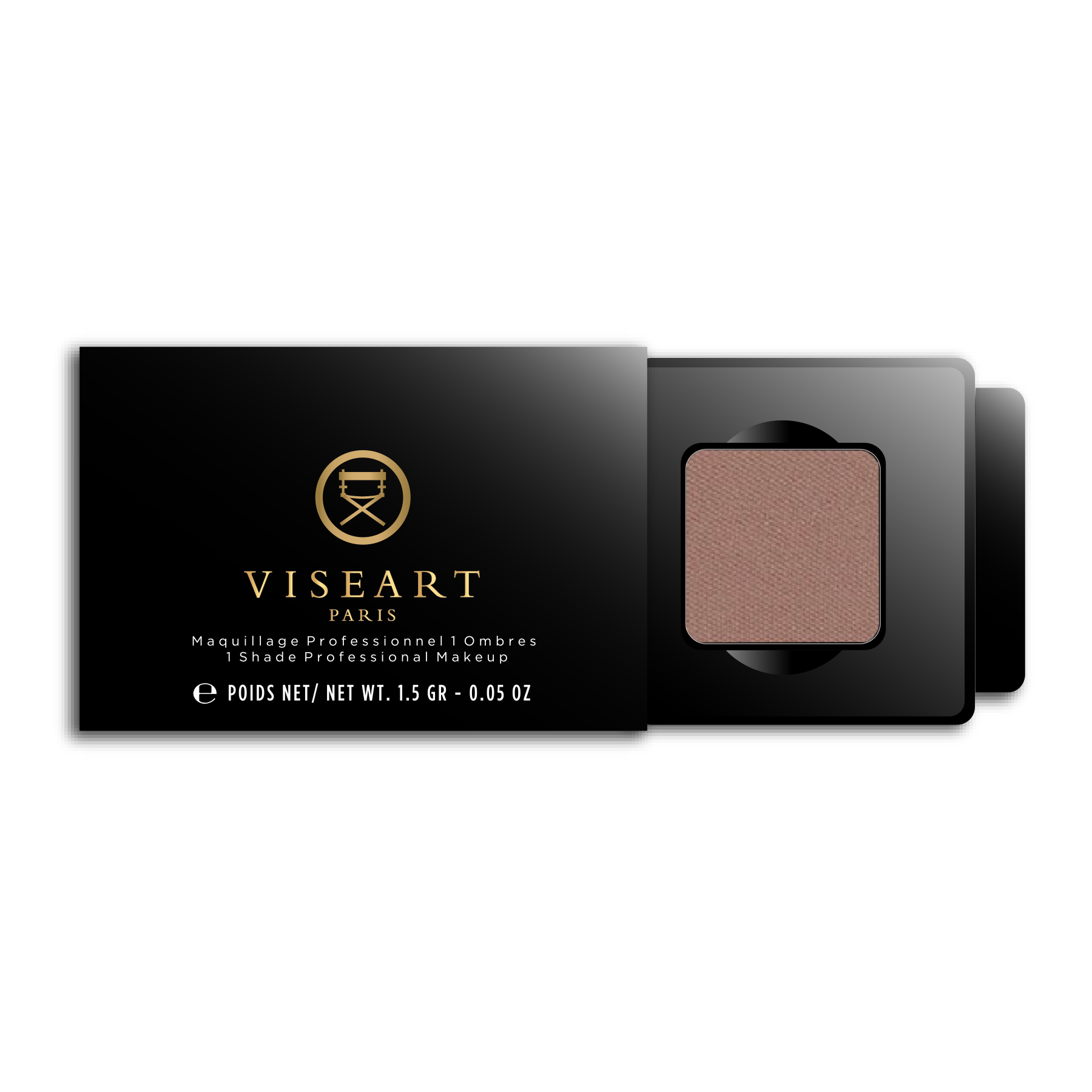 Viseart 1.5g Single Eyeshadow Pan in ‘Cendre’ — a rich matte taupe shade in a square metal pan with rounded corners.