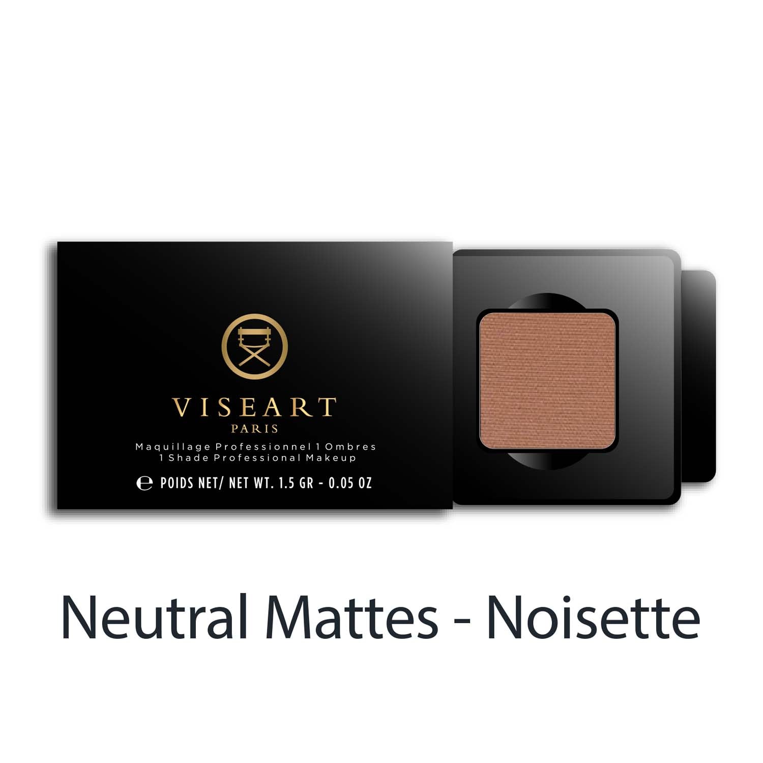 Viseart 1.5g Single Eyeshadow Pan in ‘Noisette’ — a tan matte tan shade in a square metal pan with rounded corners.