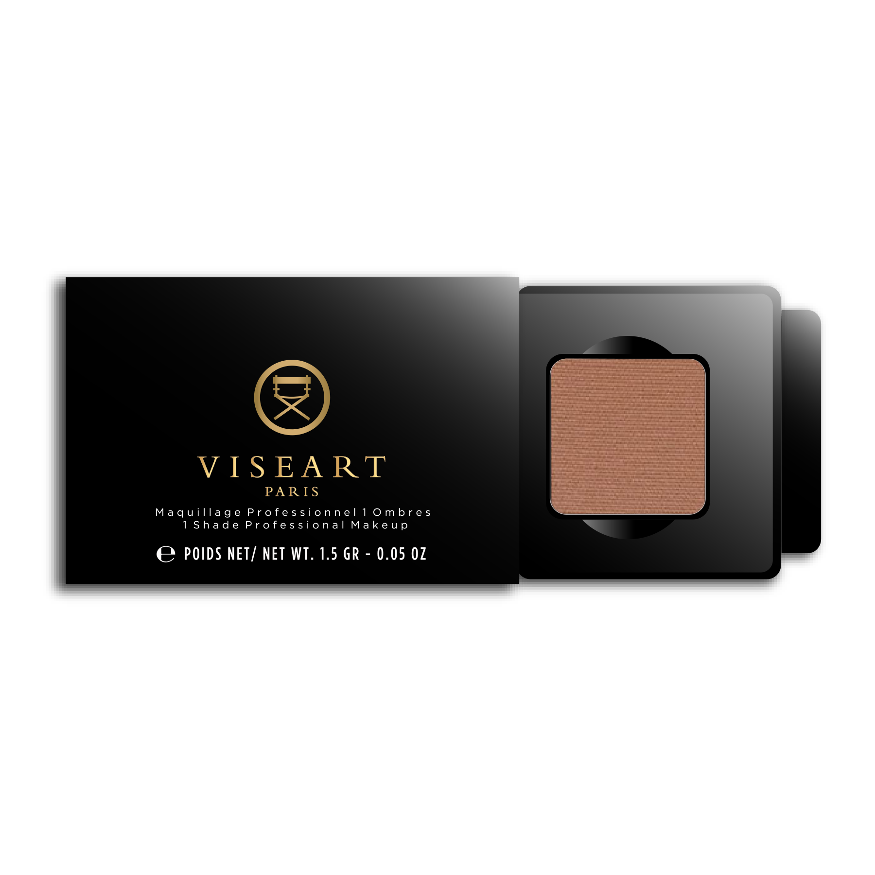 Viseart 1.5g Single Eyeshadow Pan in ‘Noisette’ — a tan matte tan shade in a square metal pan with rounded corners.