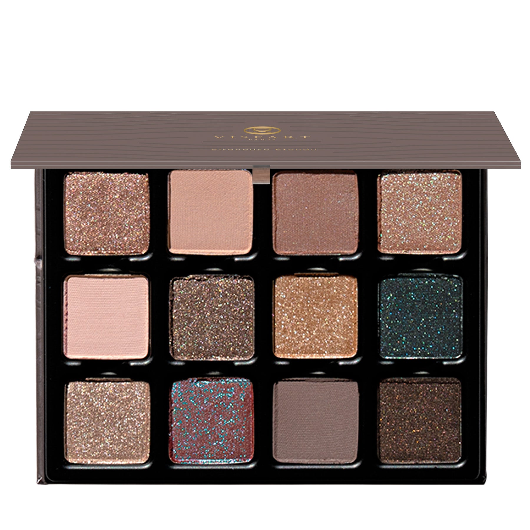 Open Sireneuse Étendu palette showing twelve ocean-inspired shades in matte, shimmer, and duochrome finishes.