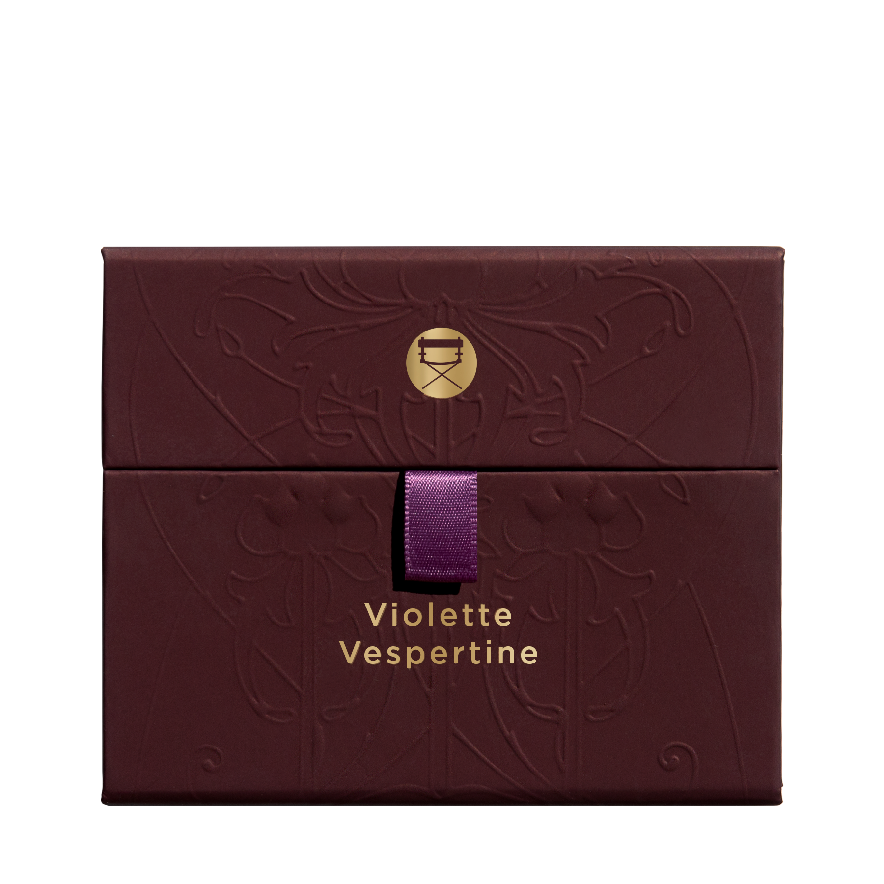 Closed Violette Vespertine Étendu palette showing twelve cool violet and taupe shades in matte and shimmer finishes.
