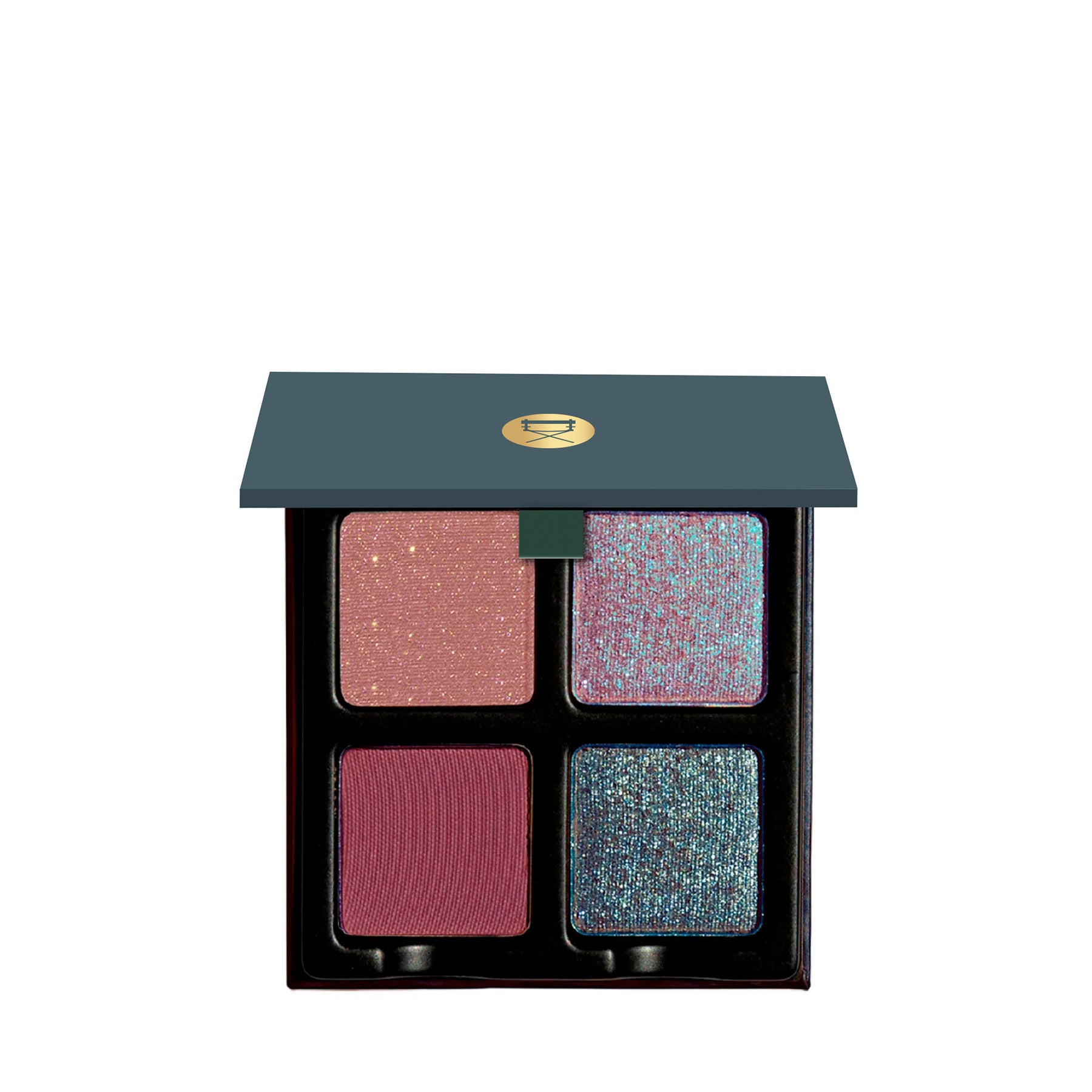 Petits Fours Violetta palette with deep plum, mauve matte, gunmetal shimmer, and purple duochrome.