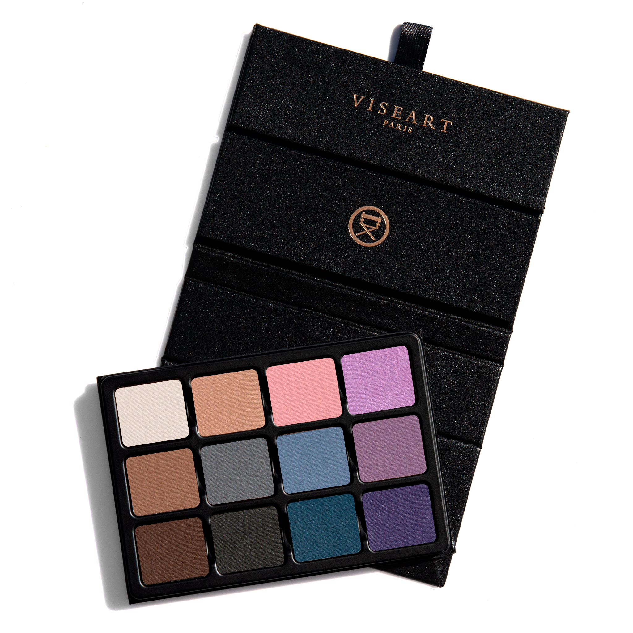 Open palette featuring cool-toned matte shades from slate to lilac, ideal for contour and sculpting with a modern edge.