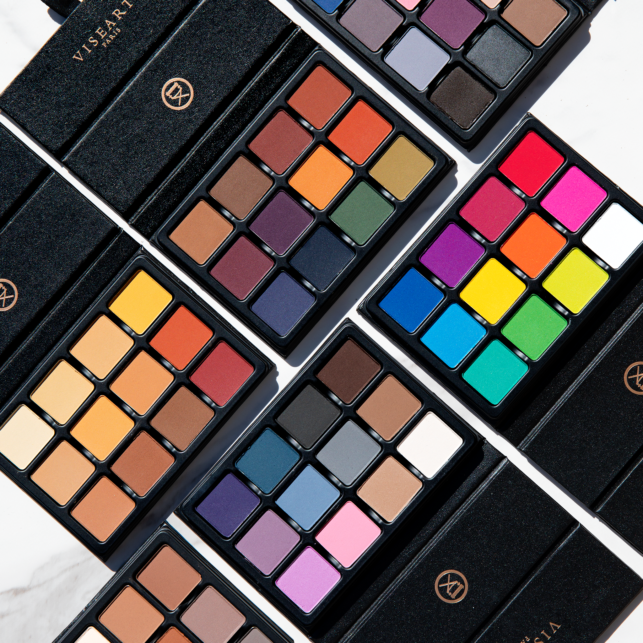 Group image of Visepro cool matte palettes featuring artist-grade shades from mauve to slate.palettes.