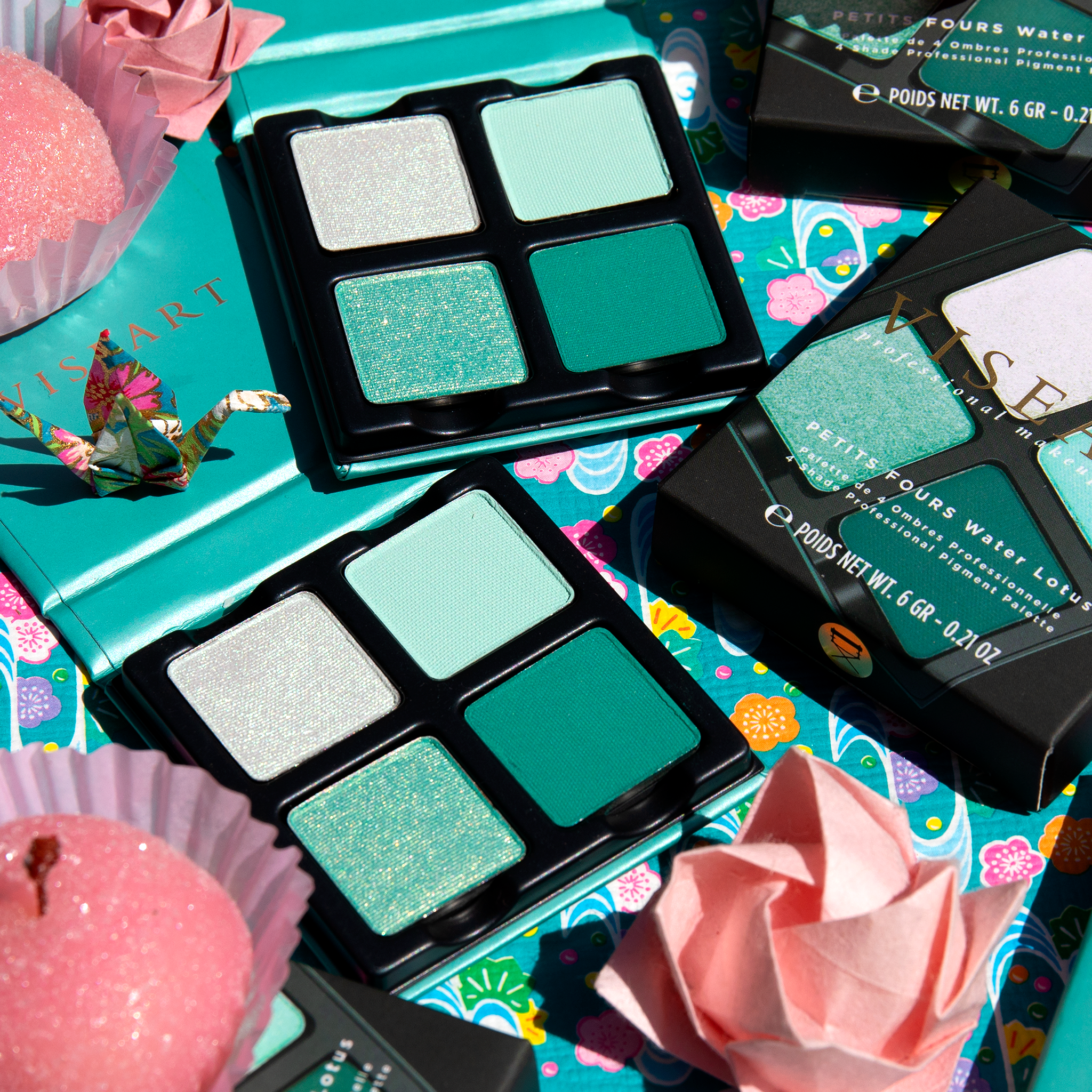 Open Water Lotus showing seafoam shimmer, pale aqua matte, and baby blue satin pastel shades.