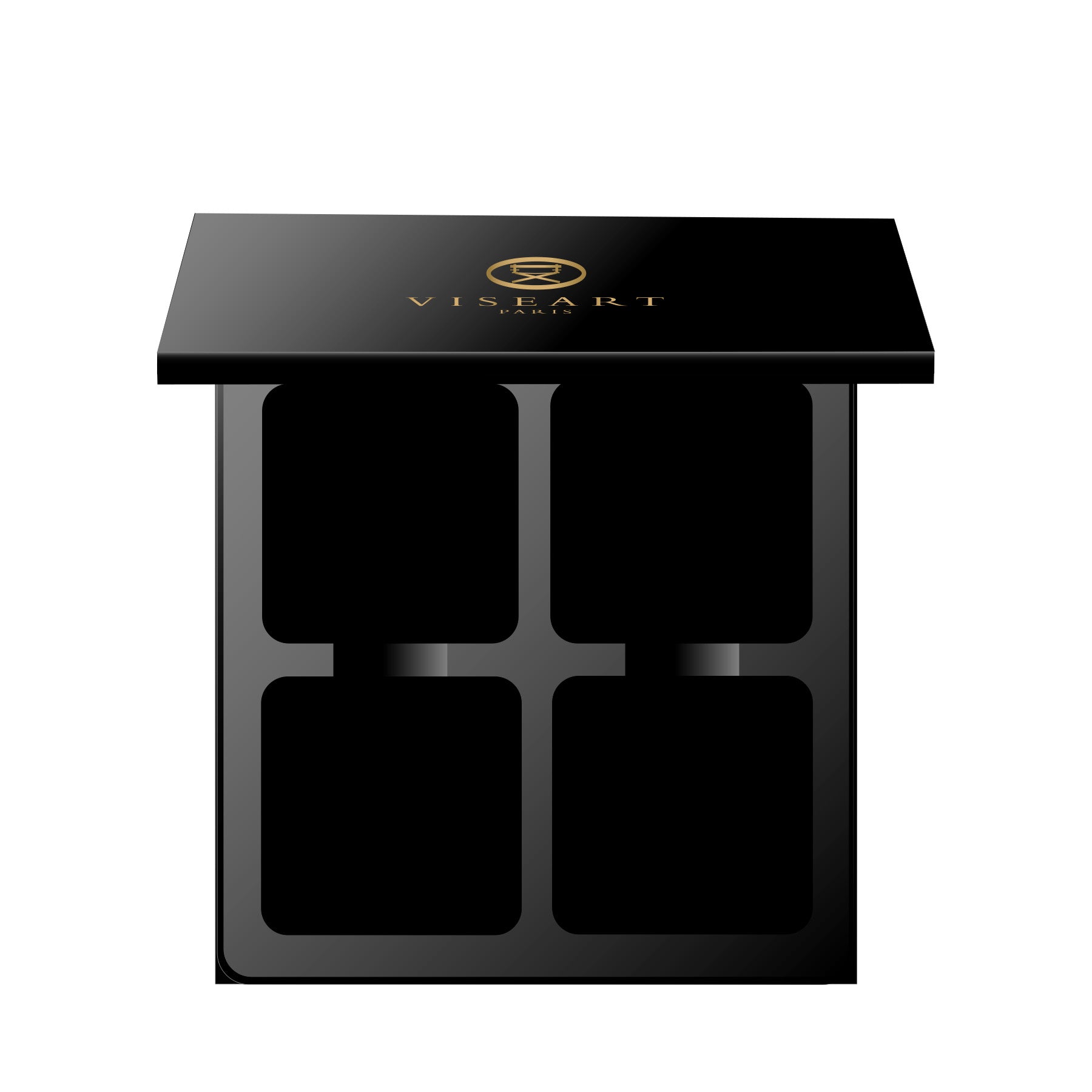 Viseart Empty 4-Well VisePRO™ Magnetic Palette — a compact black case with a magnetic base, designed to hold four 1.5g eyeshadow pans