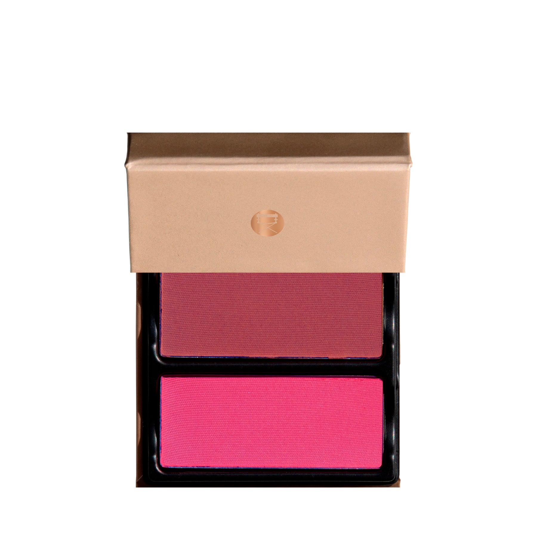 Open Blush Duo - FrouFrou on a white background, showcasing two rich bright pink matte powder shades.