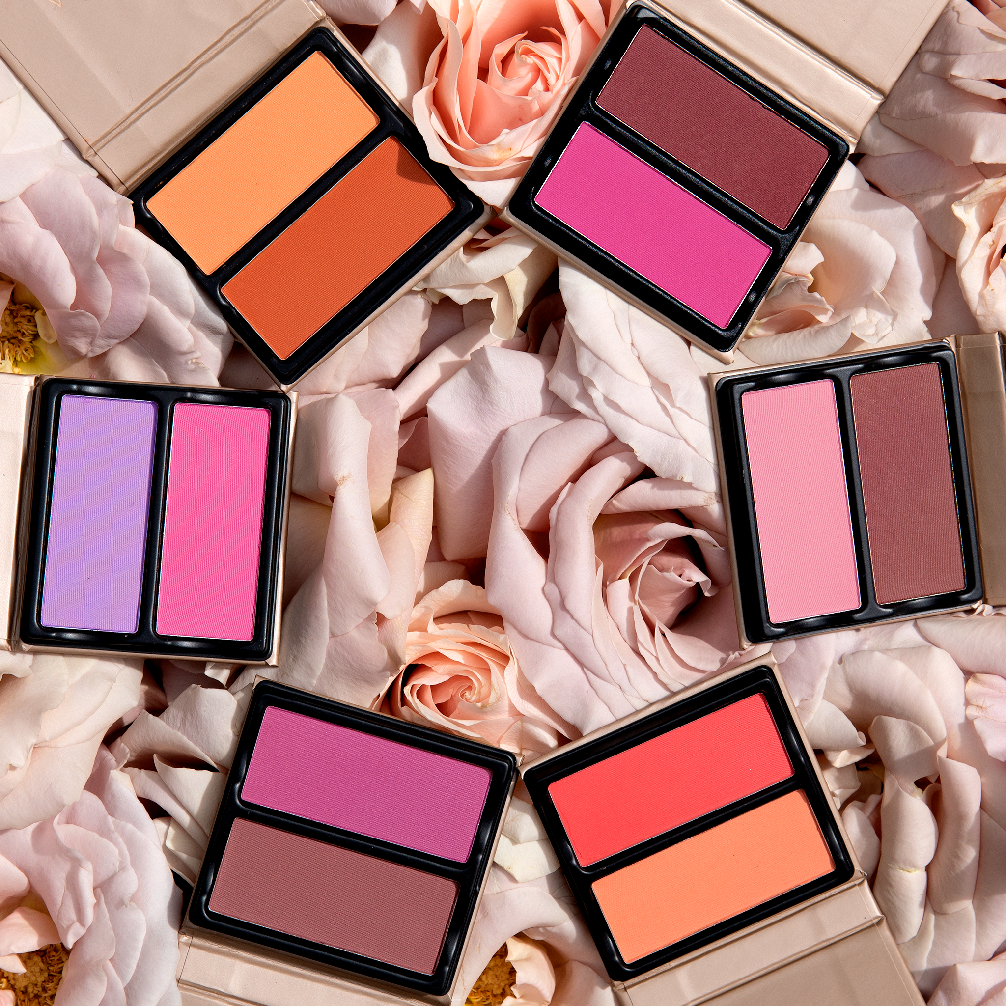 Viseart blush duos in a group shot, showing bold hues and sleek compact format.