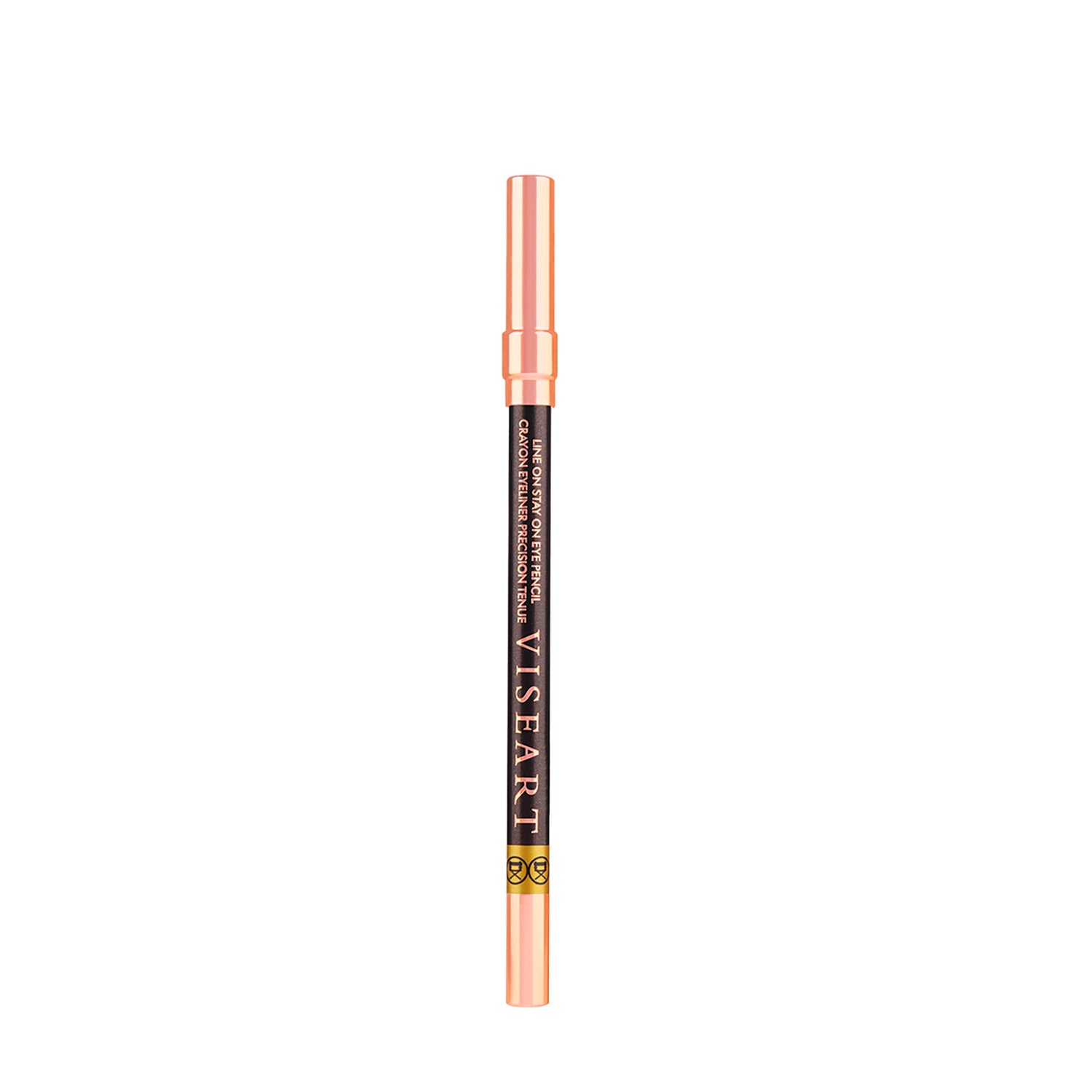 Viseart Intense Gold Eye Pencil — a deep espresso brown pencil with a metallic gold end cap, featuring the rich gold eyeliner shade with pencil on.
