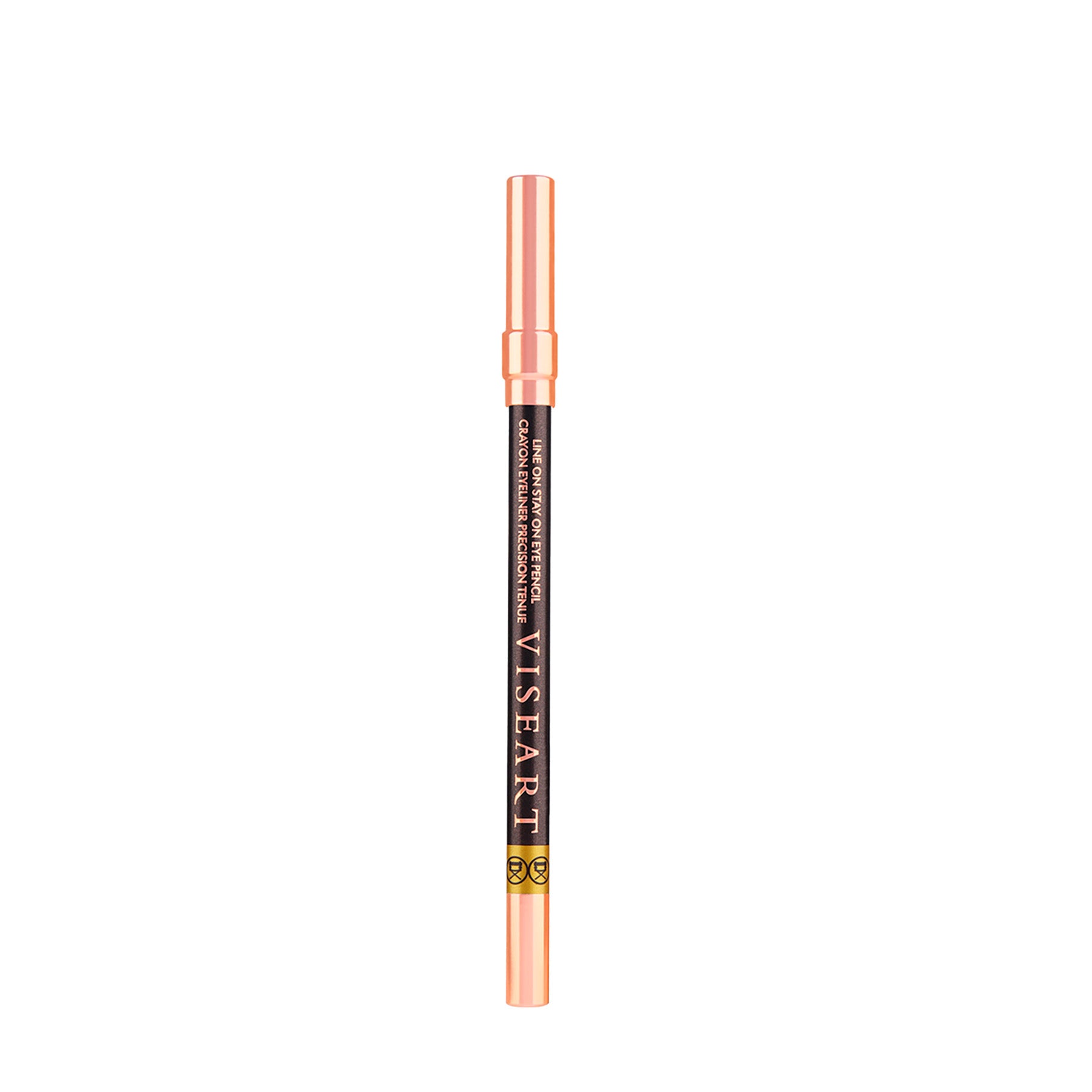 Viseart Intense Gold Eye Pencil — a deep espresso brown pencil with a metallic gold end cap, featuring the rich gold eyeliner shade with pencil on.