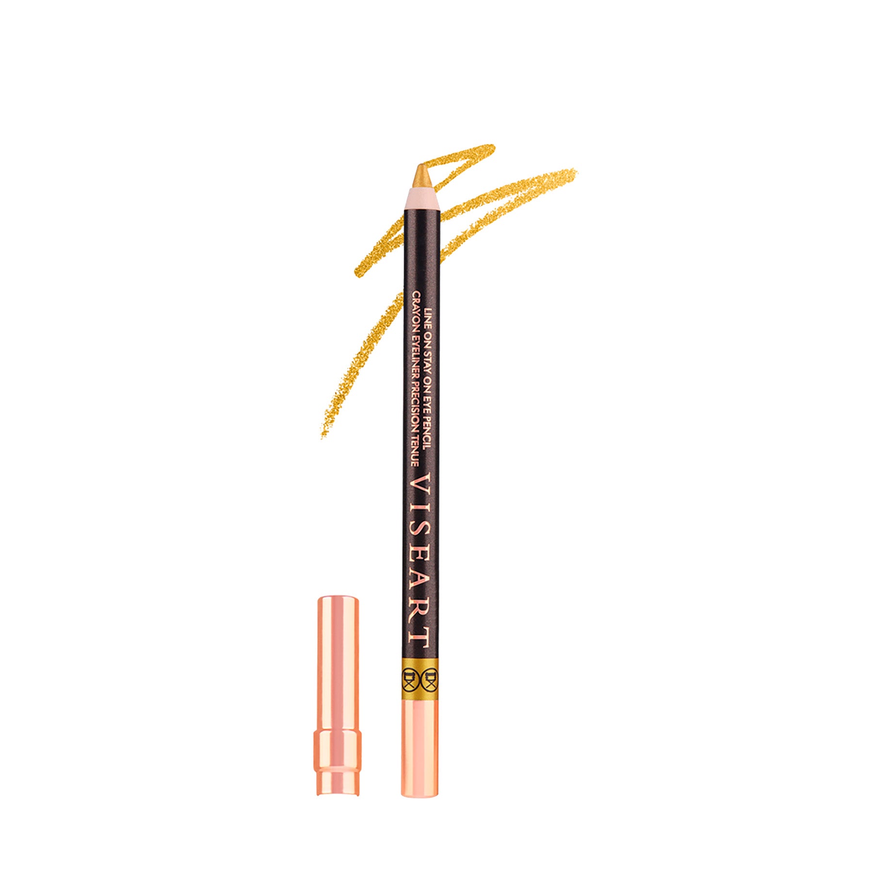 Viseart Intense Gold Eye Pencil — a deep espresso brown pencil with a metallic gold end cap, featuring the rich gold eyeliner shade.