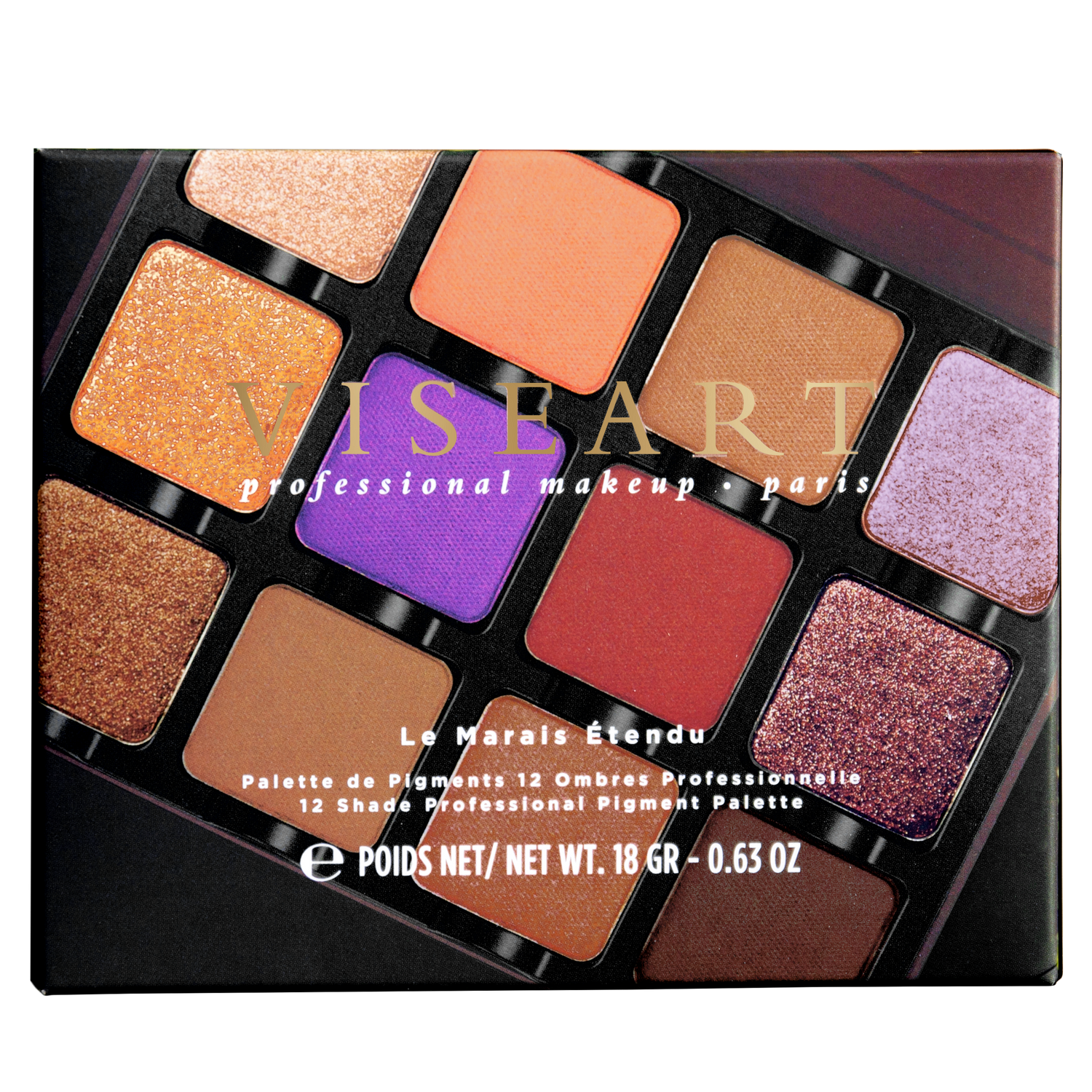 Closed palette featuring taupe, espresso, and golden sand tones in matte, shimmer, and satin finishes for soft sculpt.