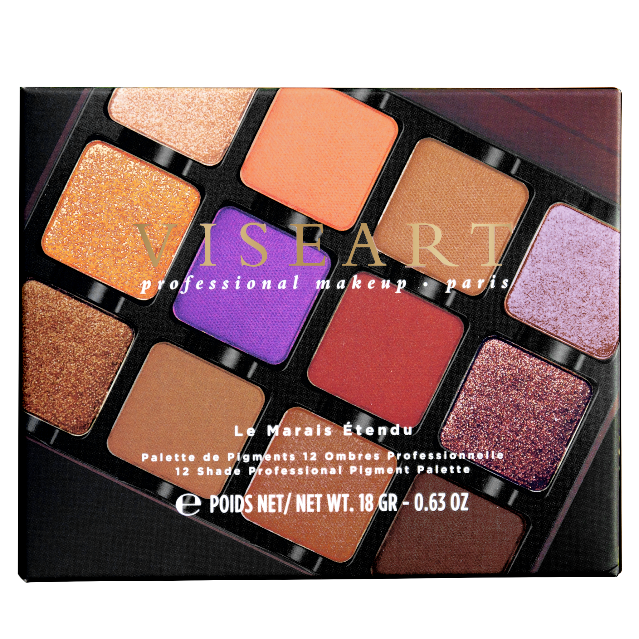 Closed palette featuring taupe, espresso, and golden sand tones in matte, shimmer, and satin finishes for soft sculpt.