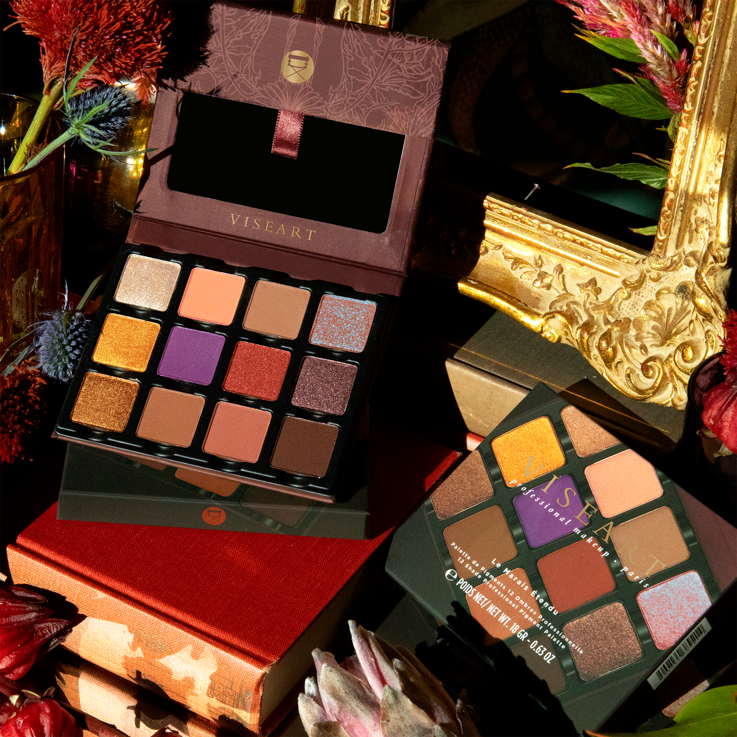 Open palette featuring taupe, espresso, and golden sand tones in matte, shimmer, and satin finishes for soft sculpt.