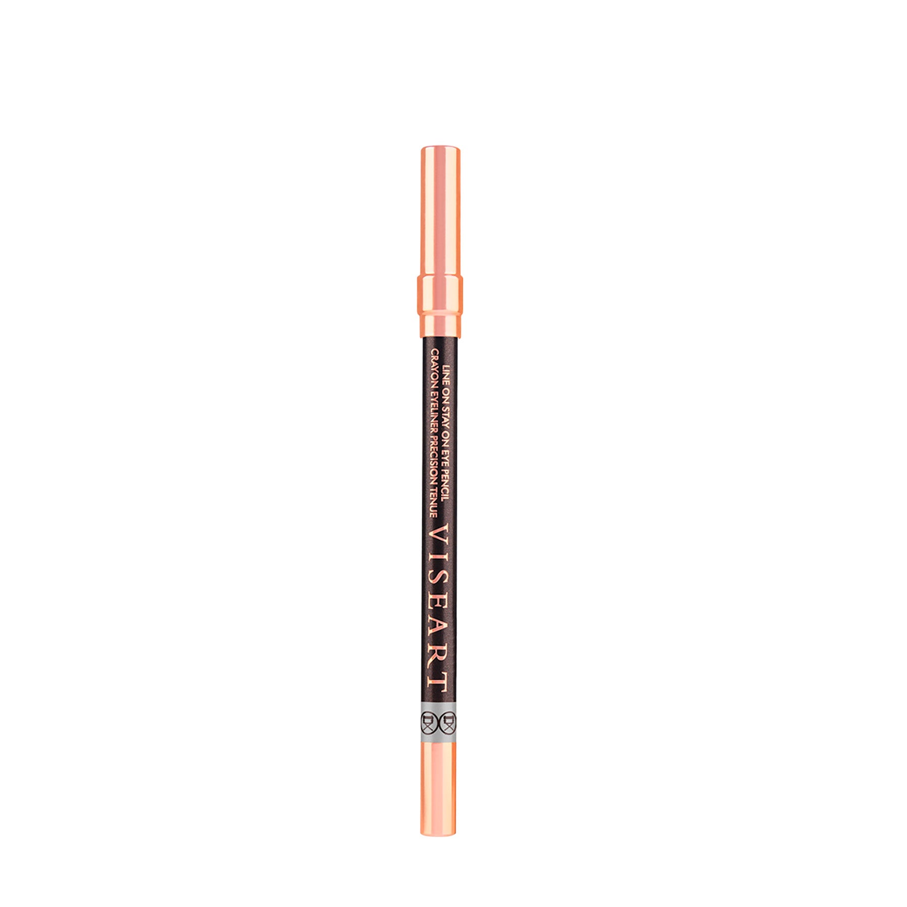 Viseart Metallic Blaze Eye Pencil — a deep espresso brown pencil with a metallic silver end cap, highlighting the shimmering silver eyeliner shade cap on