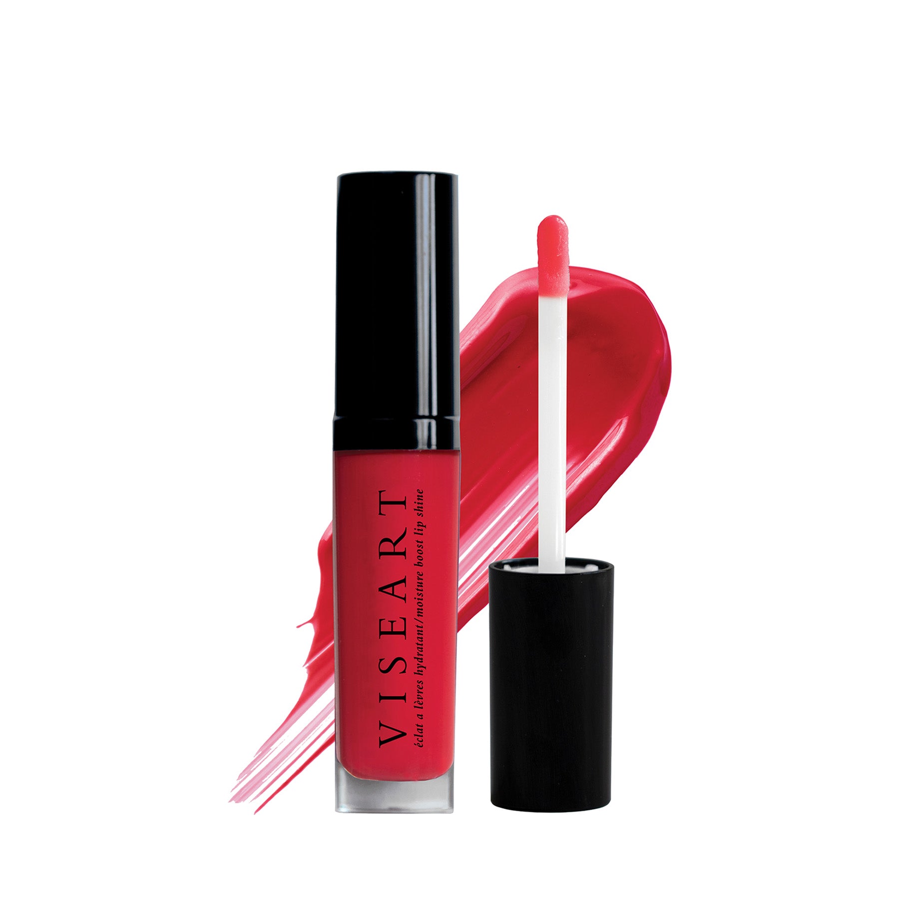 Viseart Moisture Boost Oil Lip Shine in ‘Granita’ – a clear tube with black cap, showing a cool pink-tinted lip oil.