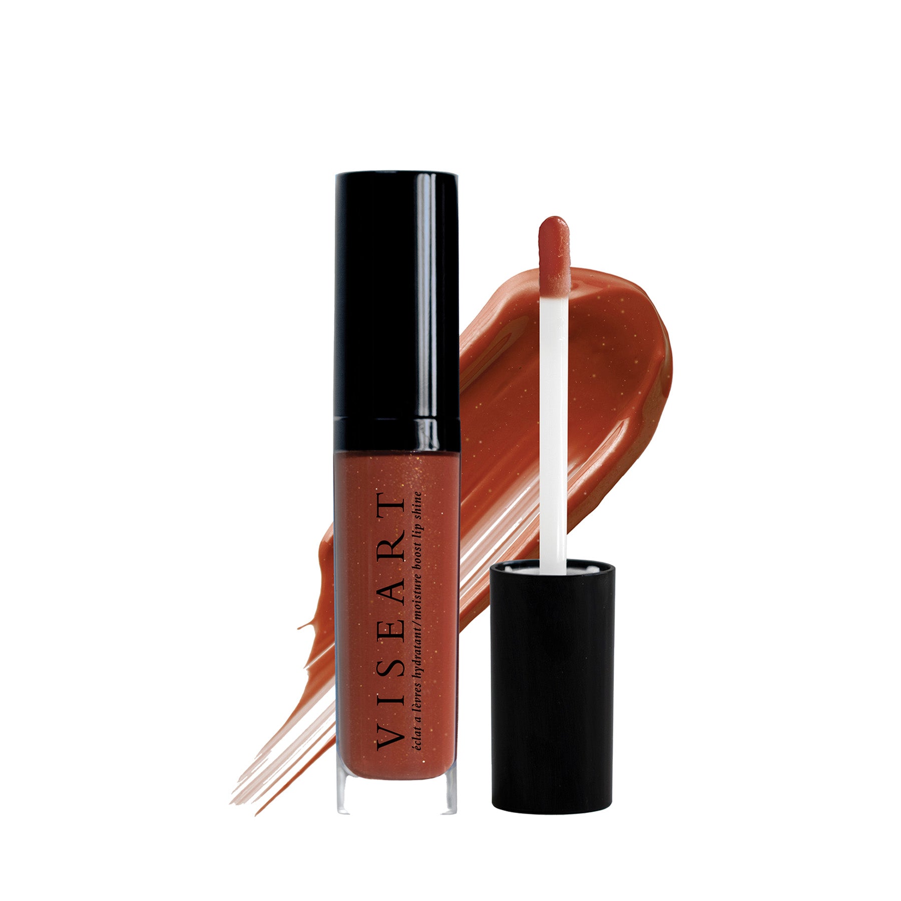 Viseart Moisture Boost Oil Lip Shine in ‘Scala’ – a clear tube with black cap, displaying a deep berry-tinted lip oil.