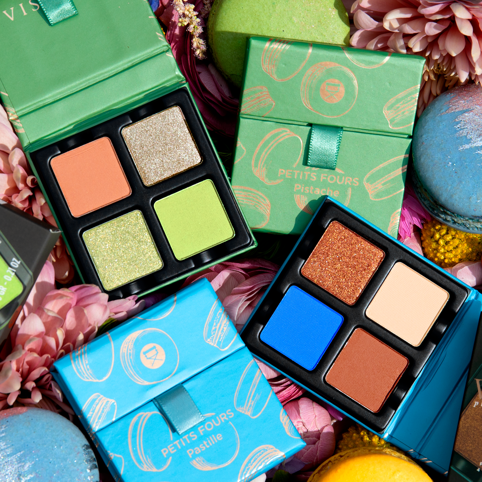 Petits Fours Pastille shown with bold and neutral Petits Fours palettes.