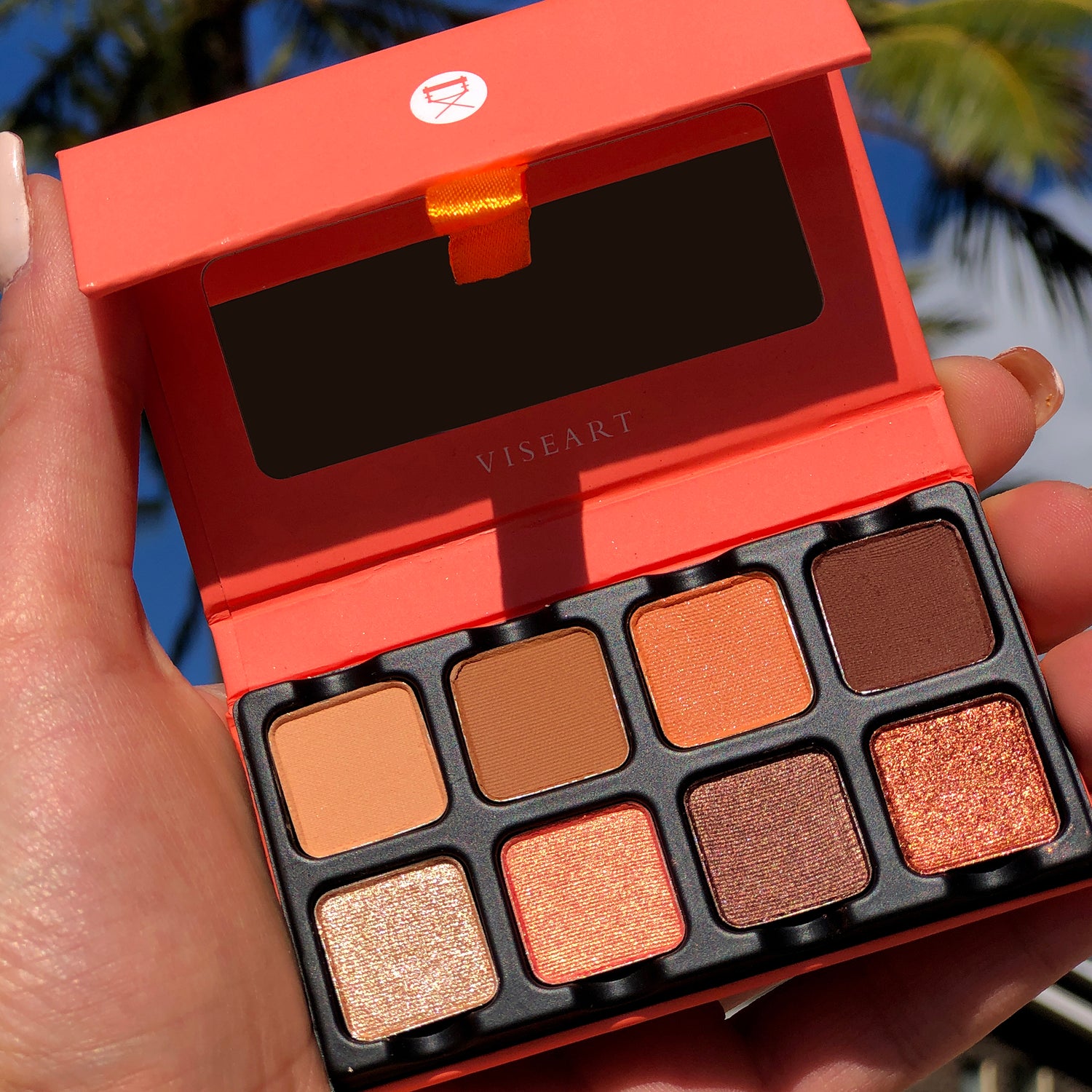 Open view of Petit Pro Apricotine showing warm peach, apricot, and golden brown matte and shimmer shades in a compact layout.