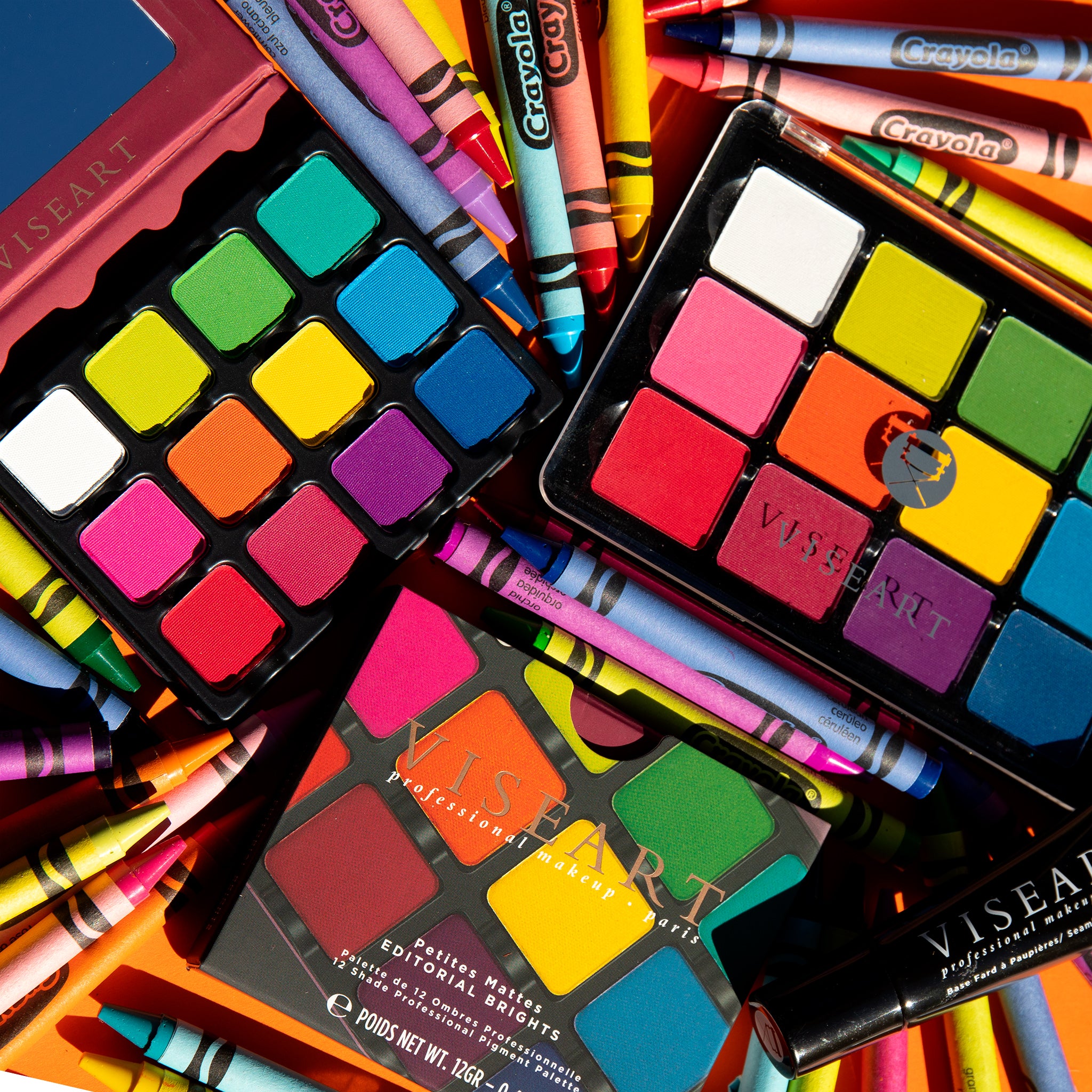 Group image of Petites Mattes Editorial Brights showcasing bold matte pigments in a full spectrum colour wheel.